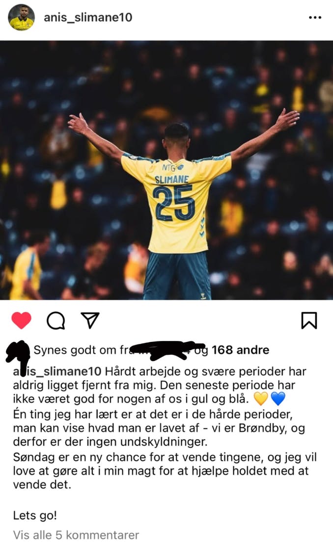 Anis Slimane sendte en klar besked til Brøndby-fansene i april om, at de ville vende tingene sammen. Nu har han sendt et andet signal og slettet alle sine tidligere opslag i Brøndby-trøjen.