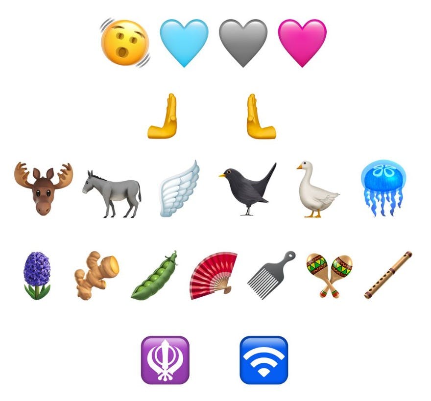 Der findes flere farvevariationer over de nye emoji, så her er der kun afbilledet 21 emojis. nbsp;