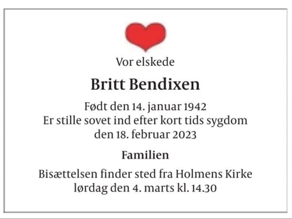 Her er Britts dødsannonce.
