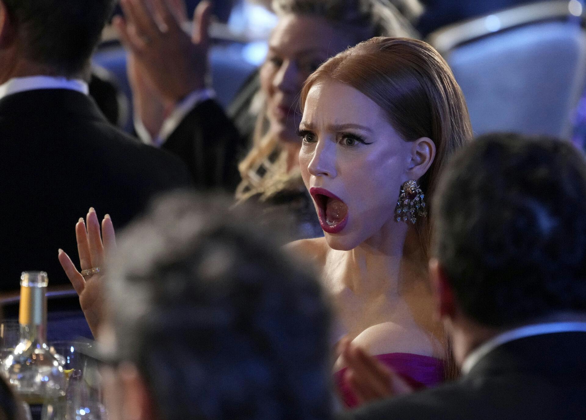Jessica Chastains reaktion, da hendes navn blev råbt op ved nattens SAG Awards.