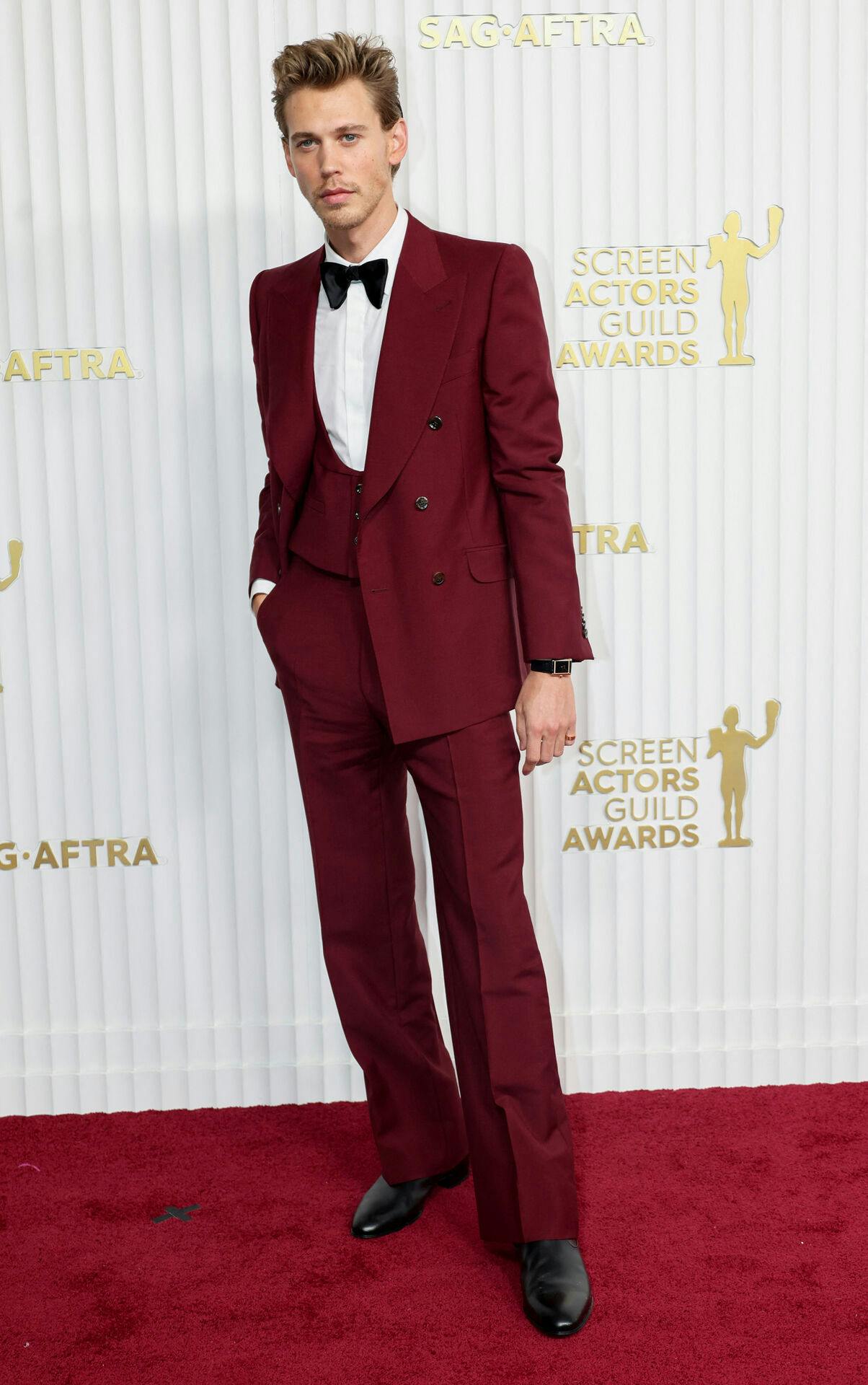 Austin Butler da han søndag dukkede op på den røde løber til dette års SAG Awards.
