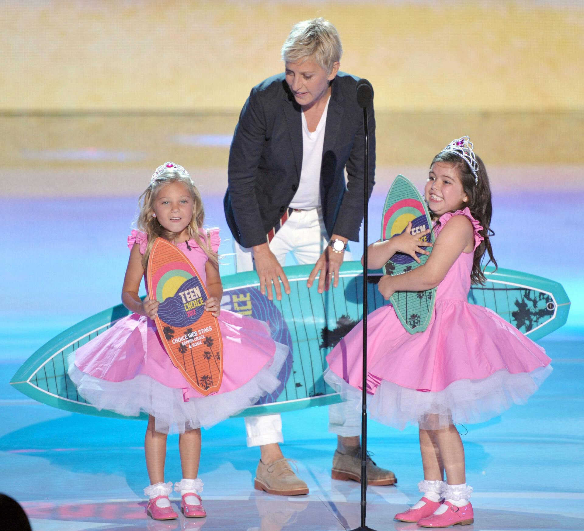 Rosie McClelland og Sophia Grace sammen med Ellen DeGeneres
