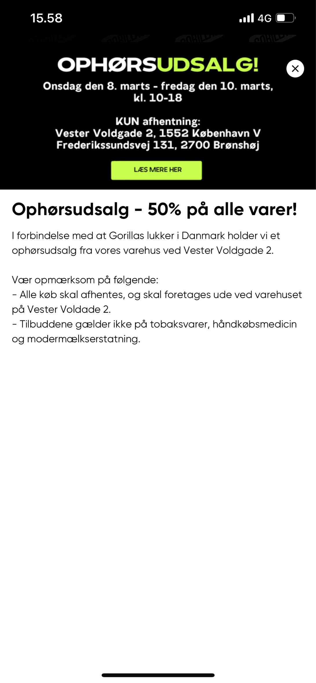Der er ophørsudsalg hos Gorillas.
