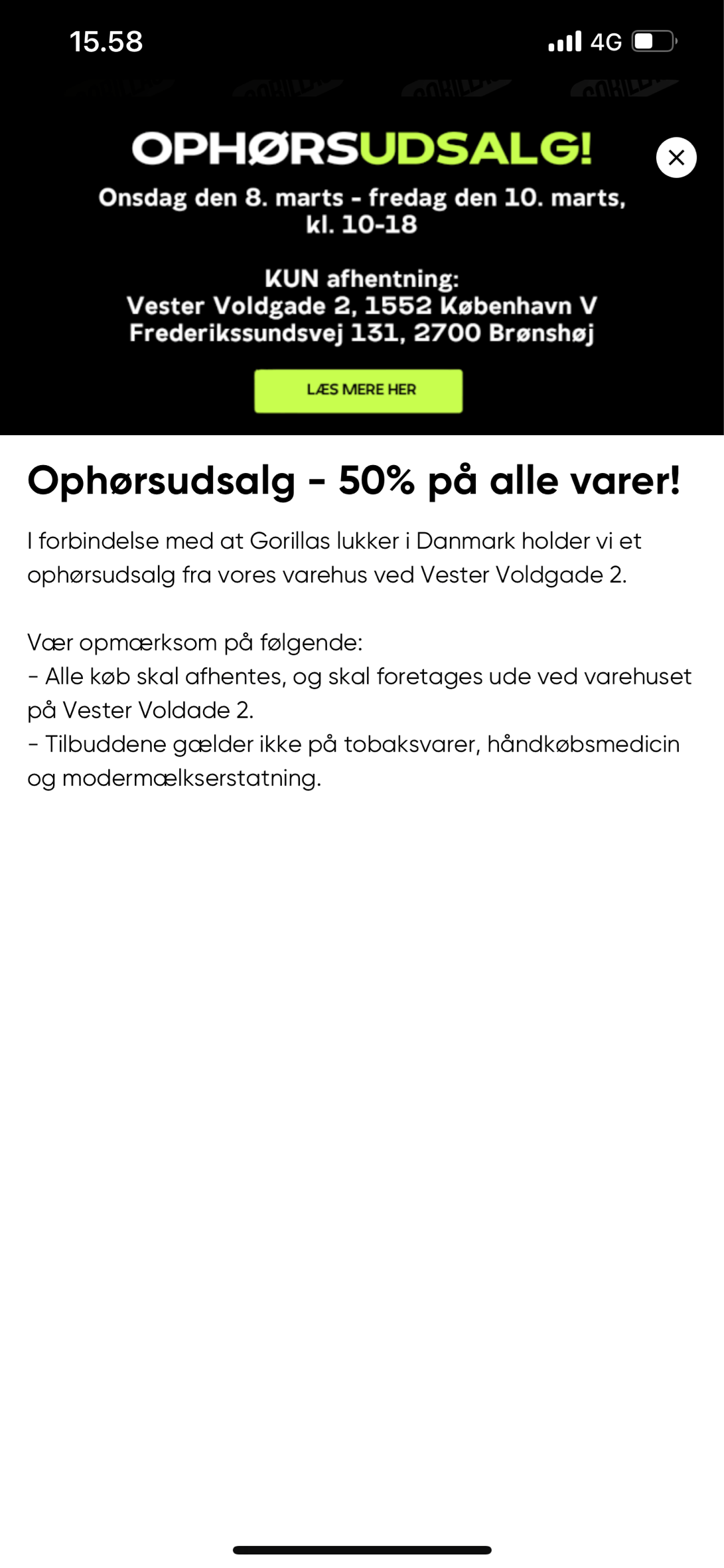 Der er ophørsudsalg hos Gorillas.
