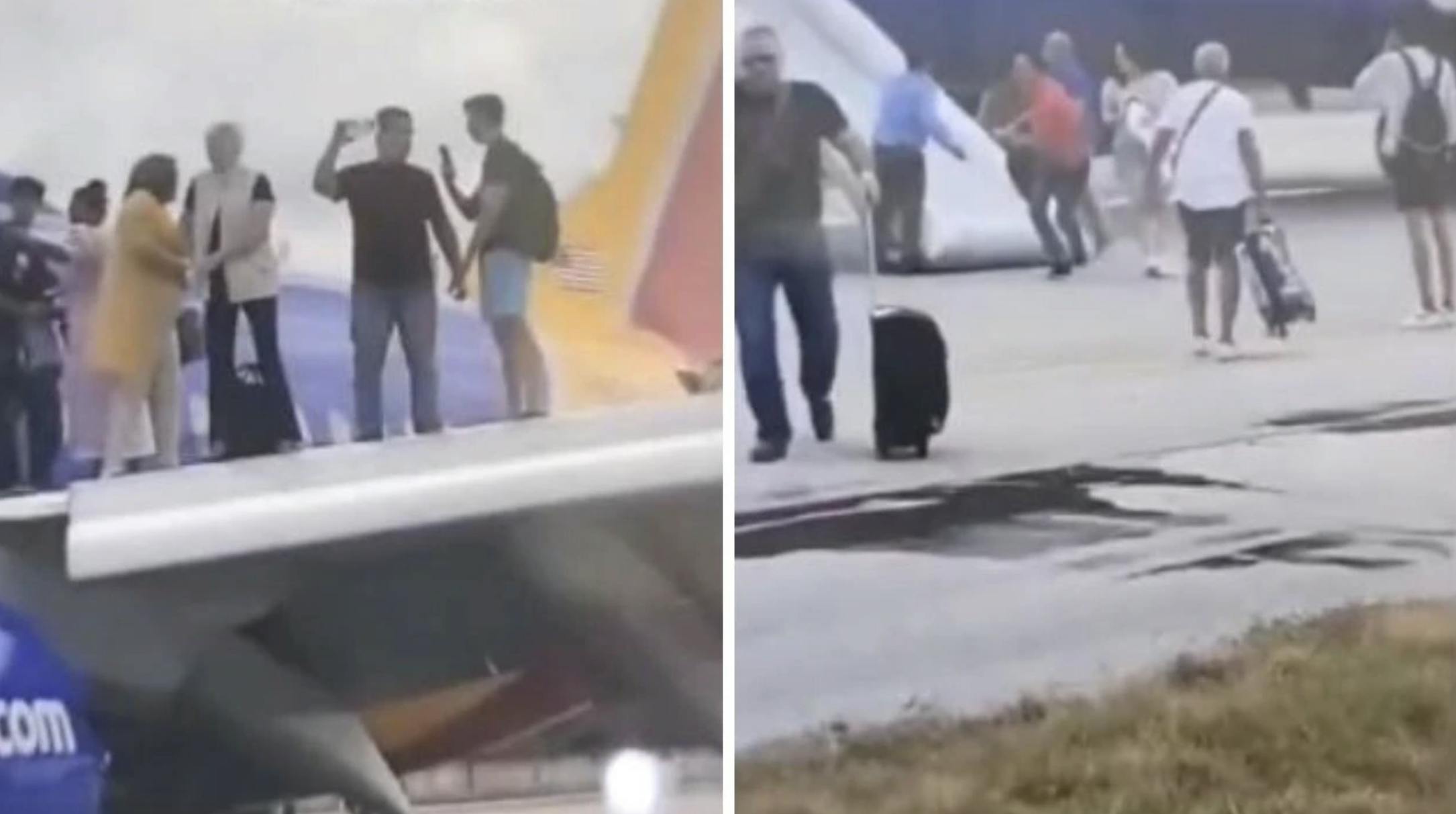 Selv om flyet var i gang med at evakuere, fandt mange passagere alligevel tid til at tage selfies - og medbringe deres kufferter.&nbsp;