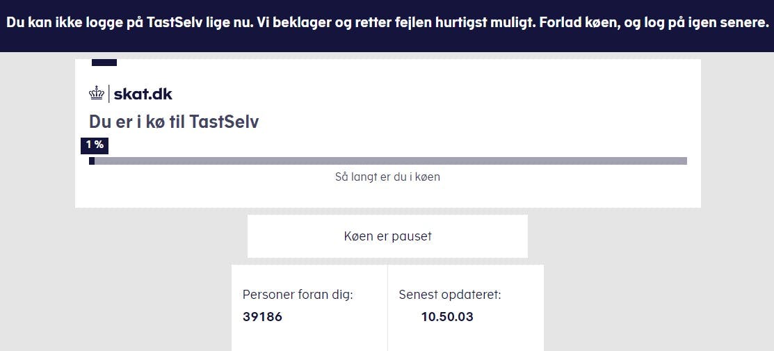 Sådan ser det ud, hvis man forsøger at logge ind på Skattestyrelsens hjemmeside.
