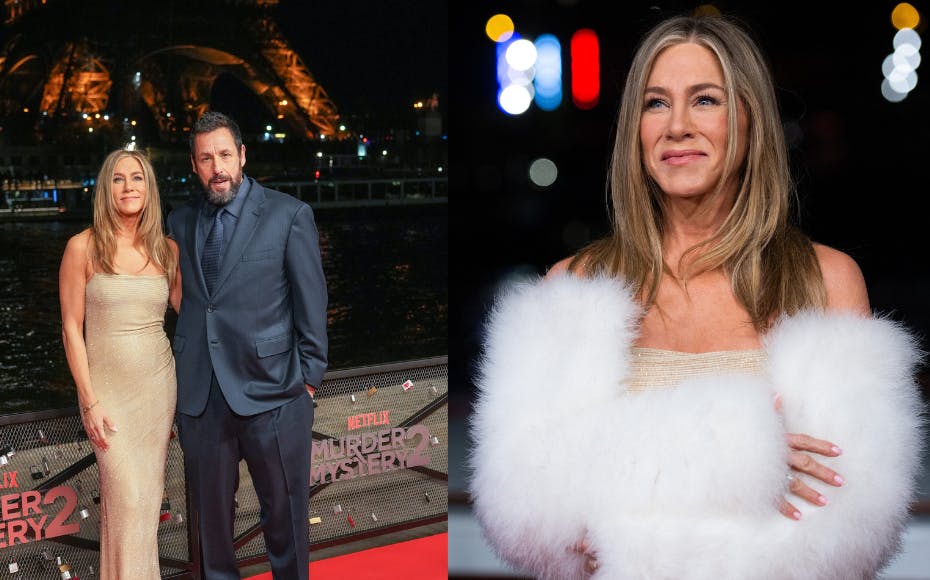 Jennifer Aniston og Adam Sandler ankom sammen med resten af castet i båd til premieren