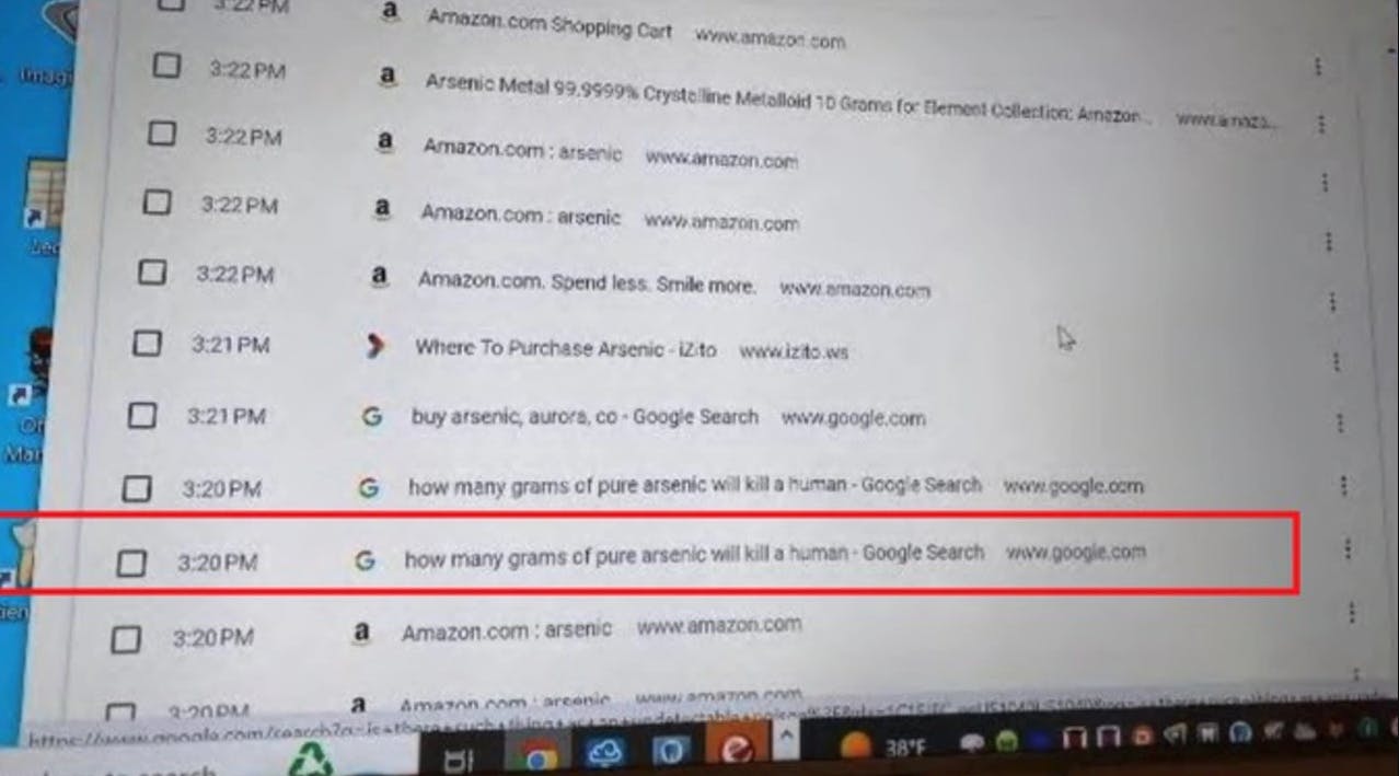 Dette er en af de google-søgninger, som tandlægen ifølge politiet foretog. 