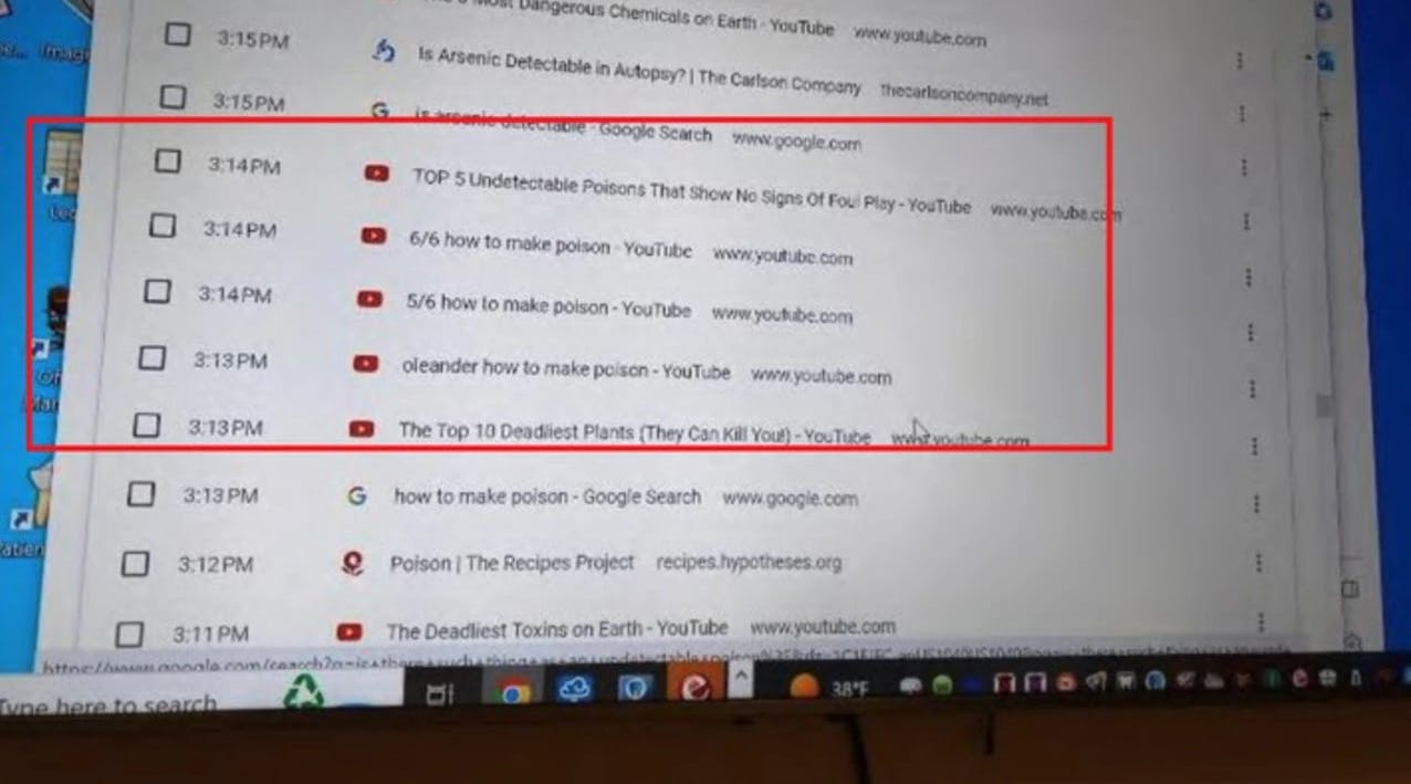 Dette er en af de google-søgninger, som tandlægen ifølge politiet foretog. 