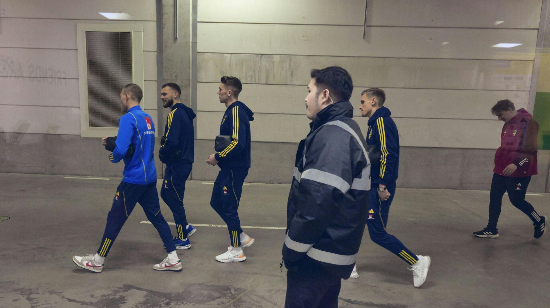 Det svenske landsholds træning på Friends Arena var ved at gå galt, da en mand trængte ind på stadionet. Han blev anholdt for truende adfærd.