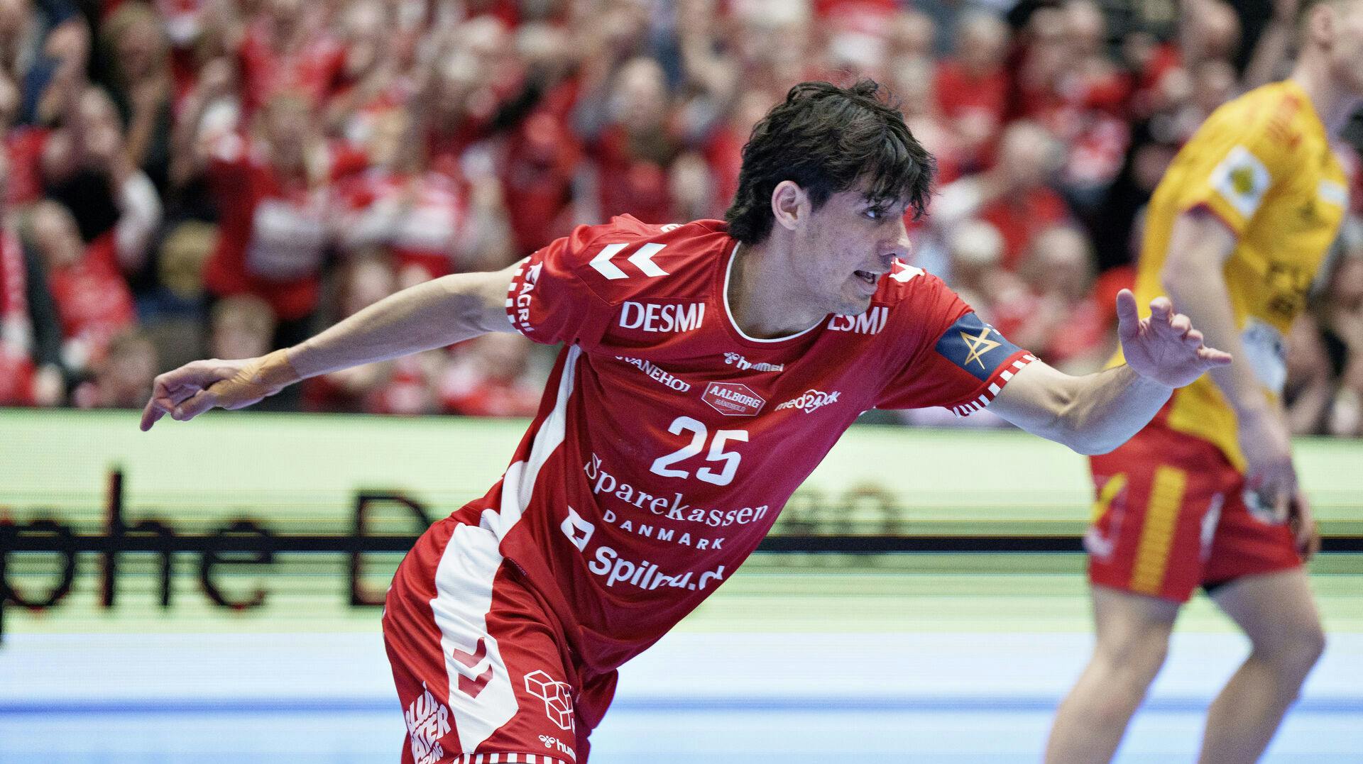 Aalborg Håndbolds Marinus Grandahl Munk i Champions League ottendedelsfinale herrehåndboldkampen mellem Aalborg Håndbold og GOG. nbsp;