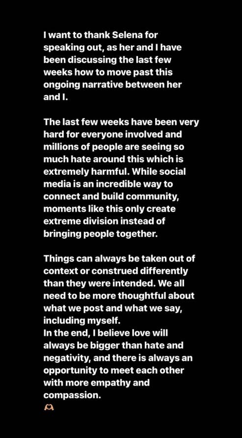 Hailey Biebers opslag på Instagram.