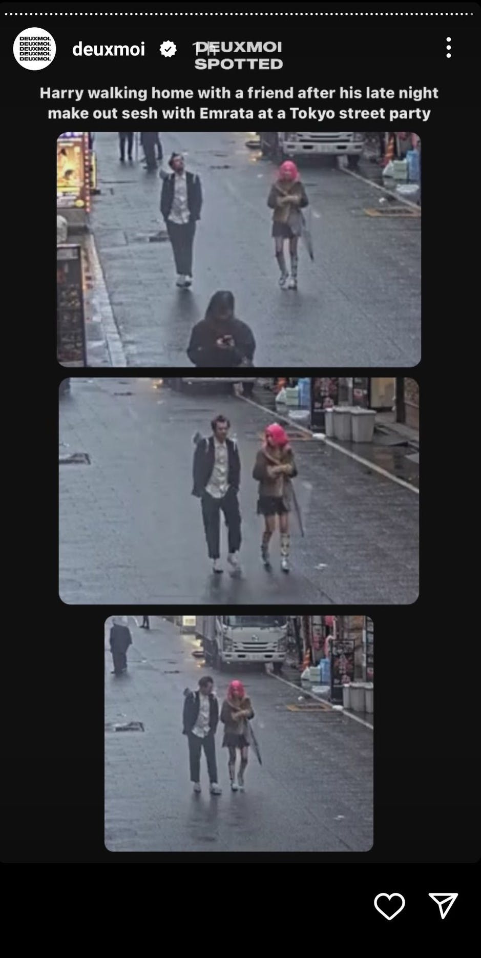 Sladdermediet deuxmoi var også hurtige til at dele den hyggelige gåtur hjem for Harry og Kiko 