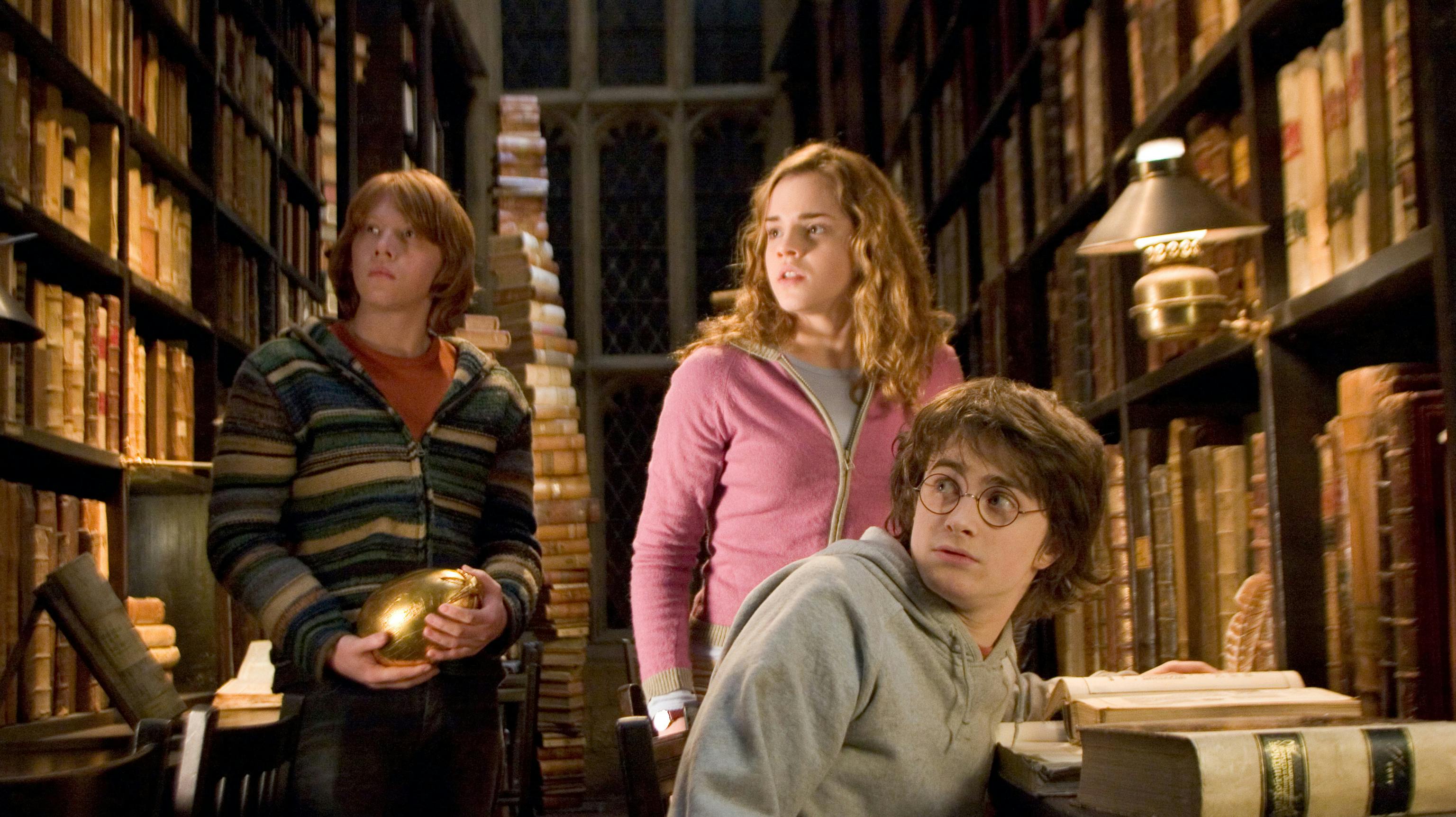 Her ses Rupert Grint som Ron, Emma Watson som Hermione og Daniel Radcliffe som Harry i "Harry Potter and the Goblet of Fire". 