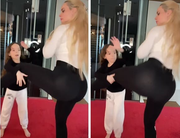 Skuespillerinden Coco Austin bliver svinet til for dansevideoen med datteren.
