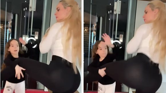 Skuespillerinden Coco Austin bliver svinet til for dansevideoen med datteren.