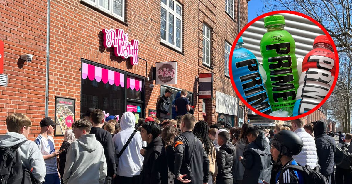 Over 150 børn og unge stod fredag i kø foran "Puffs n Stuff" på Amager. Ejeren havde nemlig besluttet sig for at give den eftertragtede PRIME Hydration-drik væk helt gratis.