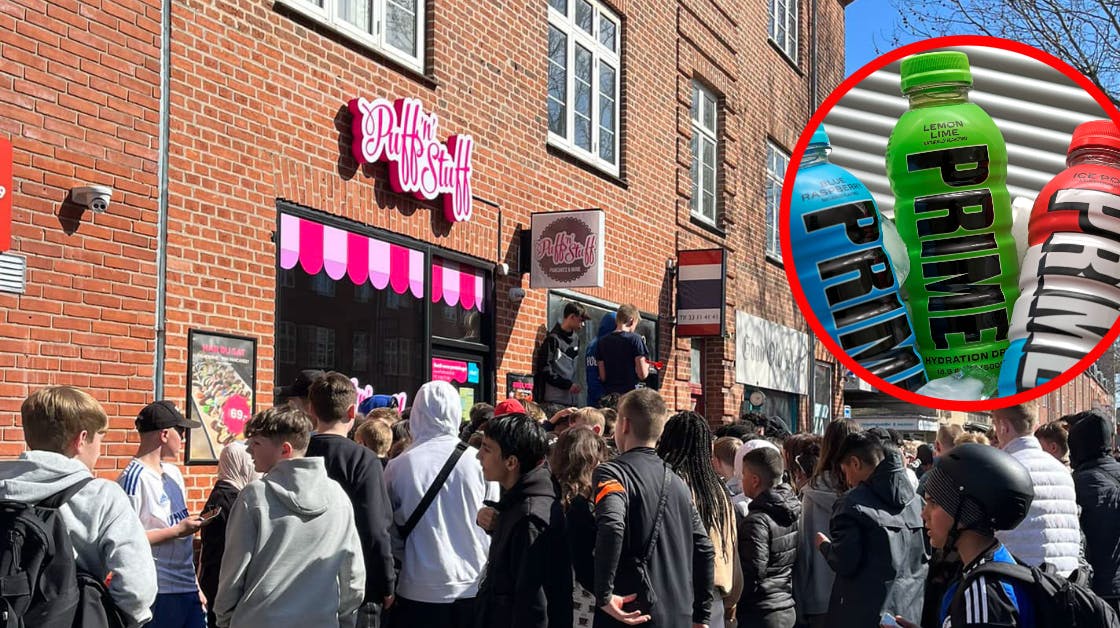 Over 150 børn og unge stod fredag i kø foran "Puffs n Stuff" på Amager. Ejeren havde nemlig besluttet sig for at give den eftertragtede PRIME Hydration-drik væk helt gratis.