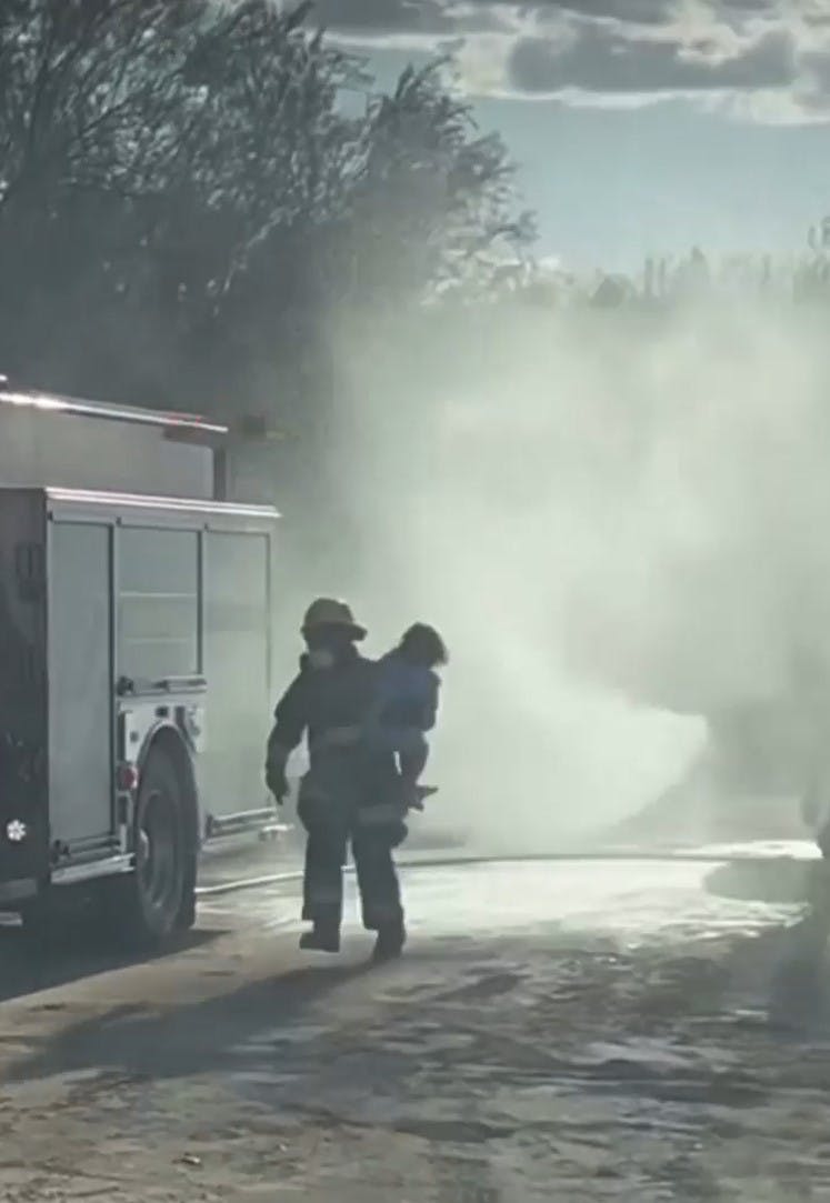 Her reddes et af børnene ud efter angrebet fra de rasende bier.