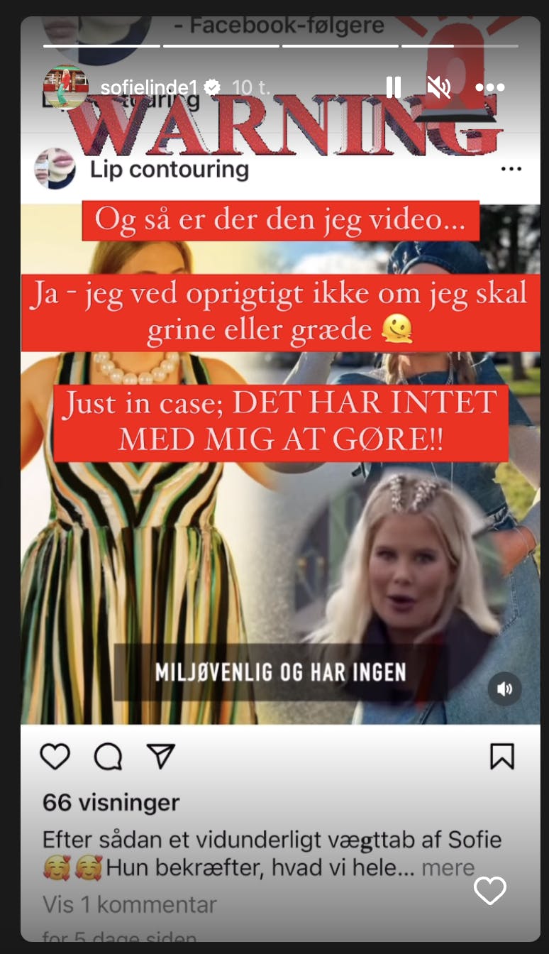 Sofie Linde fortæller på sin Instagram, hvordan hun på Facebook er blevet udnyttet som reklame. 