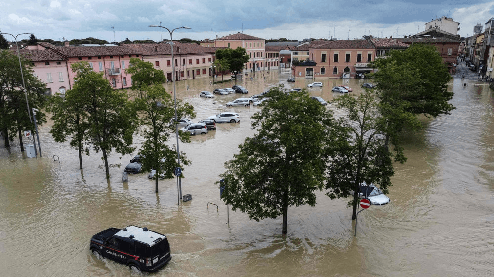 Billede fra den italienske by Lugo nær Ravenna fra torsdag efter massive mængder regn.
