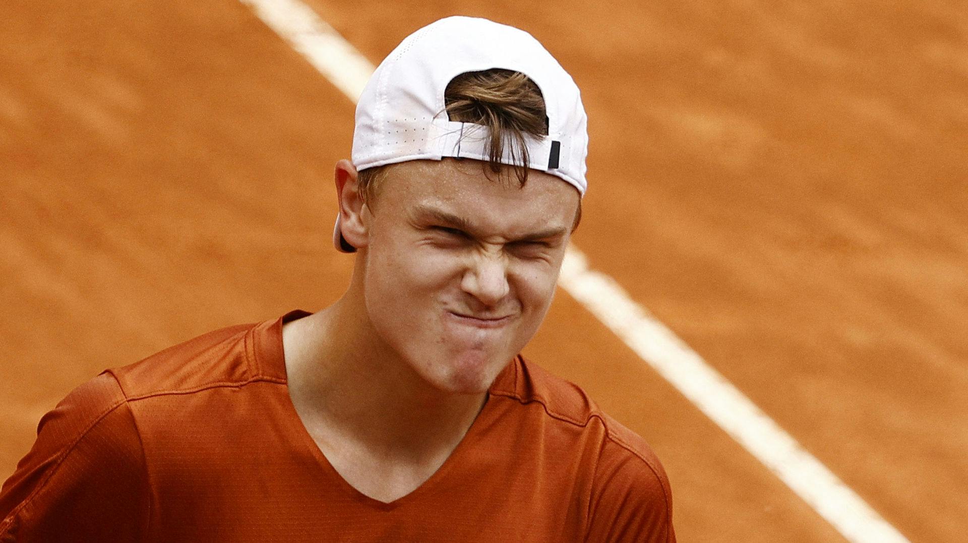 Holger Rune under lørdagens kamp mod norske Casper Ruud.