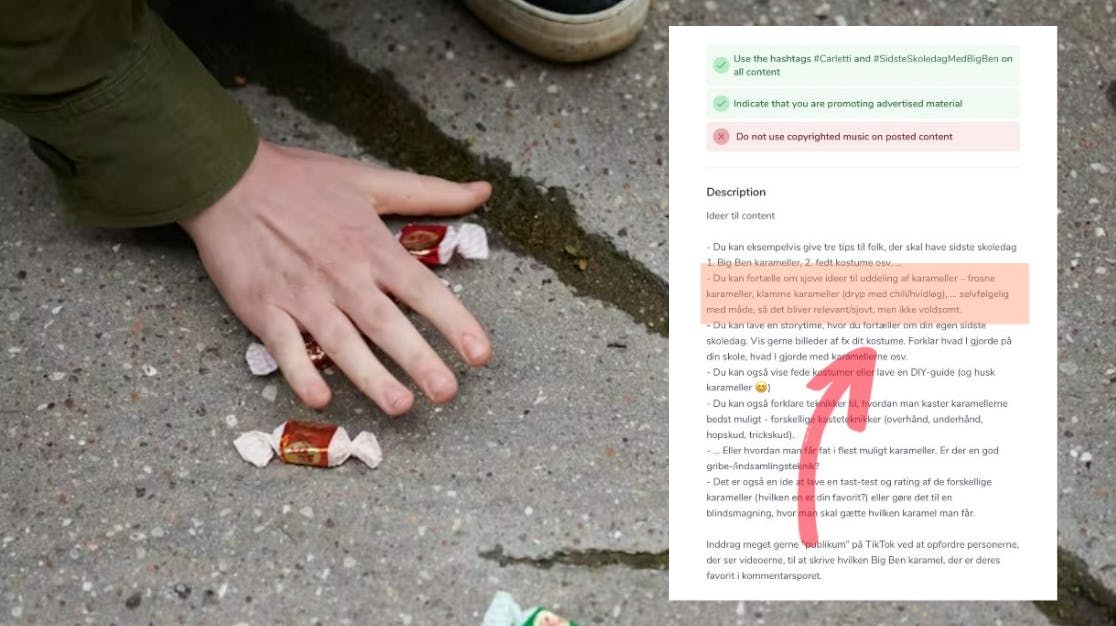 SE og HØR er i besiddelse af den besked, som Carletti sendte influencerne om "klamme" karameller i forbindelse med sidste skoledag.