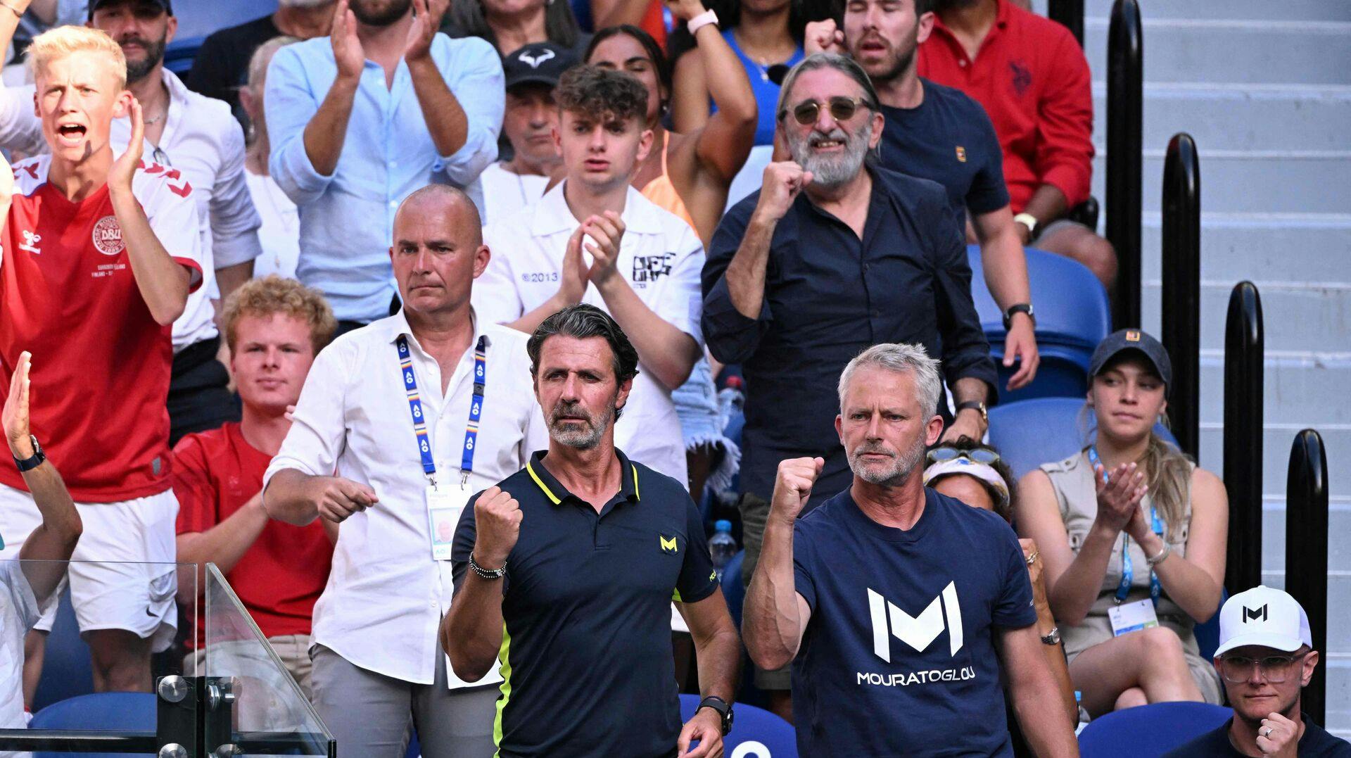 Patrick Mouratoglou og Lars Christensen i boksen sammen under dette års Australian Open.