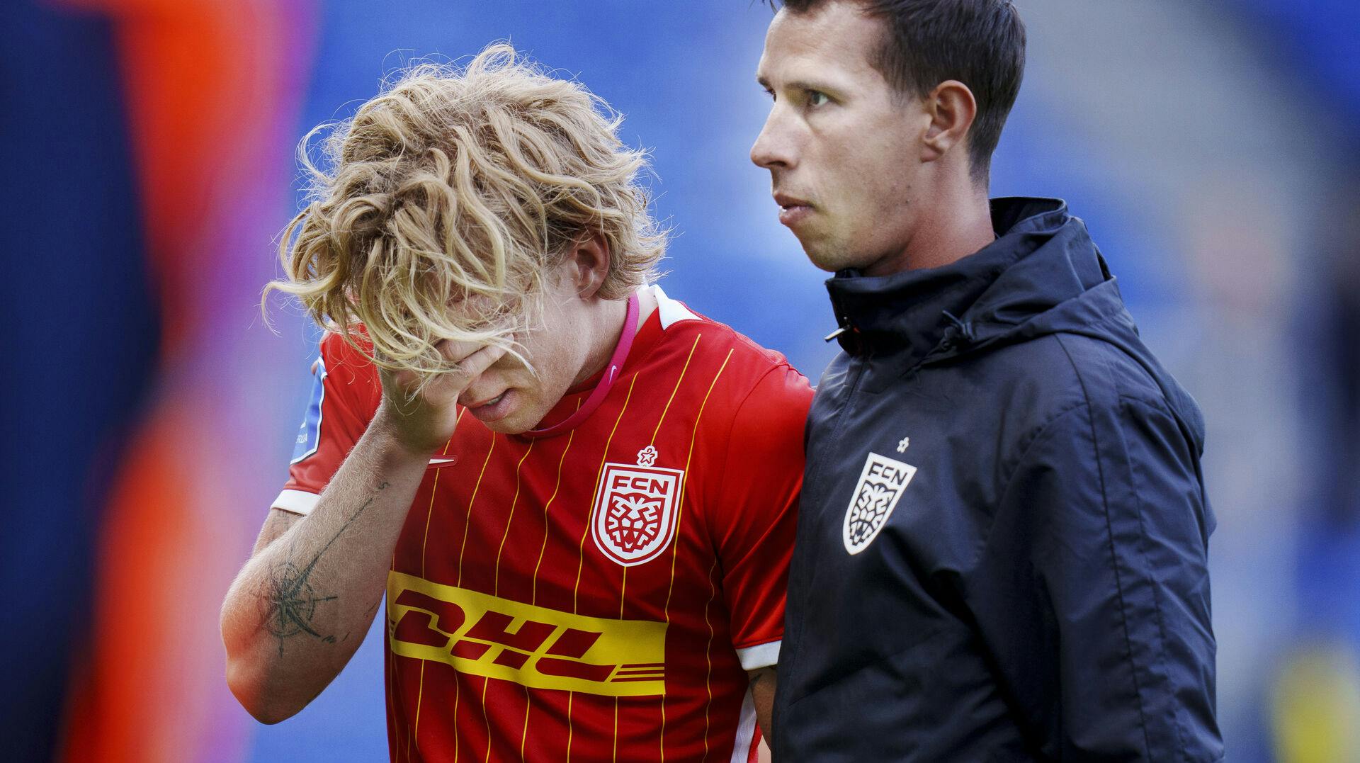 Mads Bidsdtrup efter kampen mod Brøndby 29. maj 2023. Nu er han færdig i FC Nordsjælland.