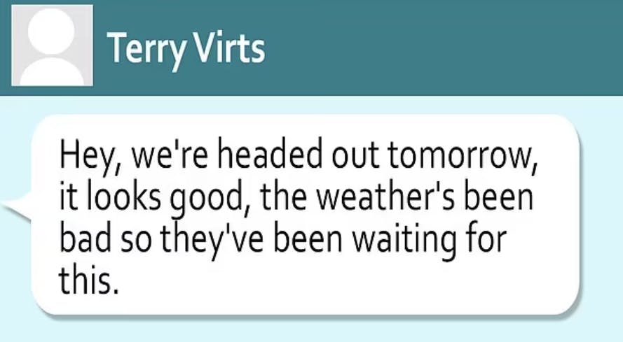 Hardings sidste besked til vennen Terry Virts.