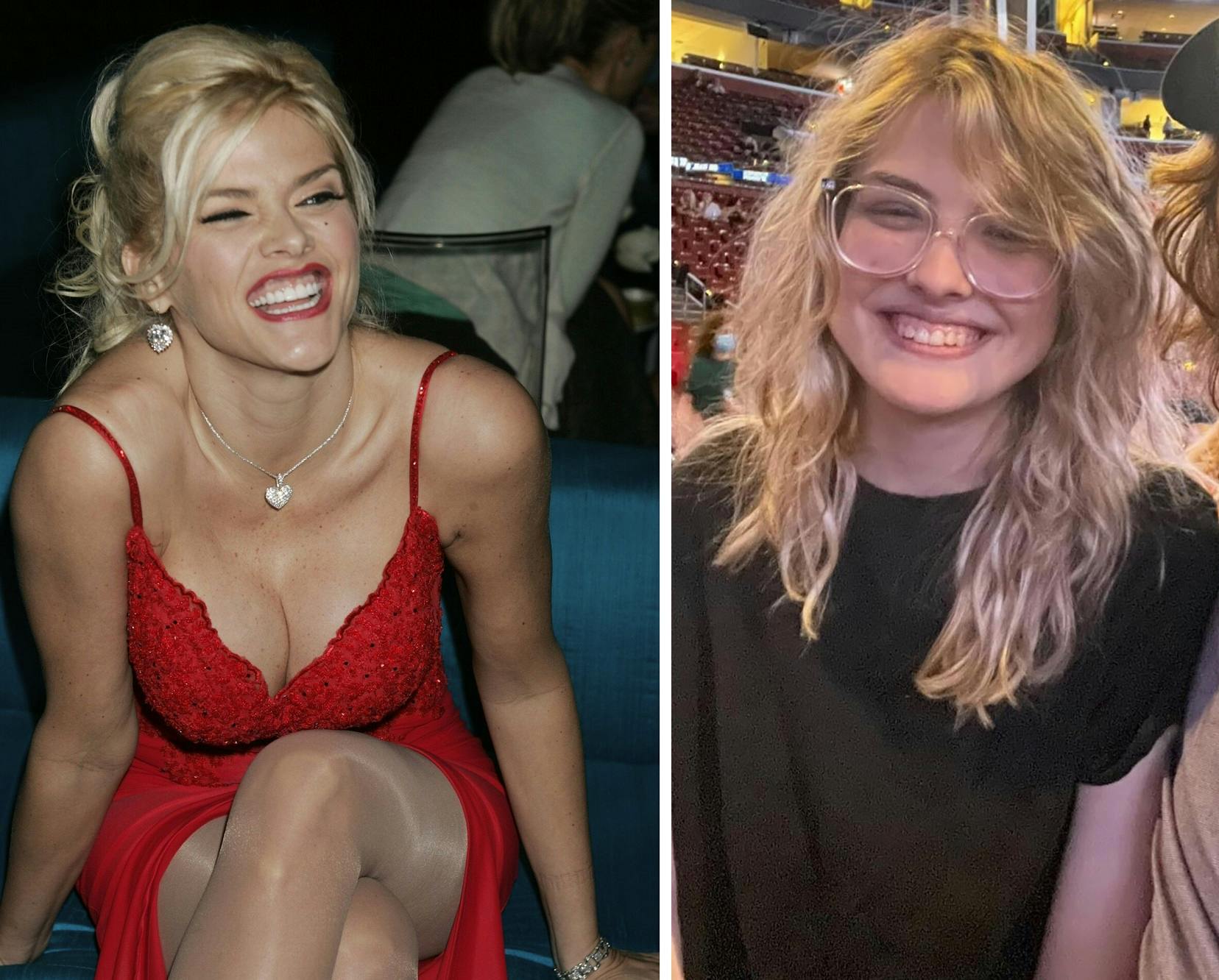 Til venstre ses den afdøde Anna Nicole Smith og til højre ses det sjældne billede af datteren.