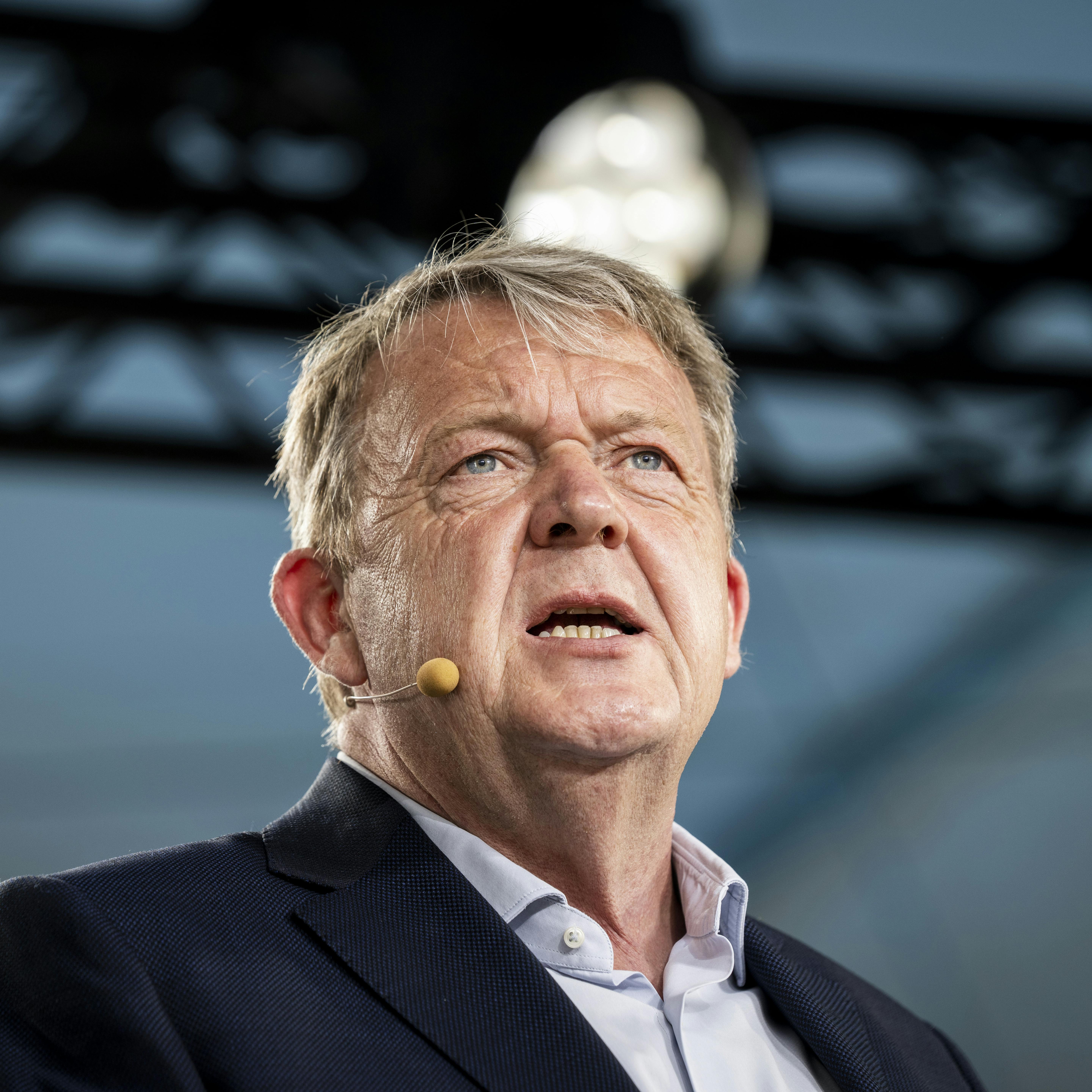 Formand for Moderaterne, Lars Løkke Rasmussen, holder partiledertale på Hovedscenen på Folkemødet i Allinge, torsdag den 15. juni 2023. (Foto: Ida Marie Odgaard/Ritzau Scanpix)