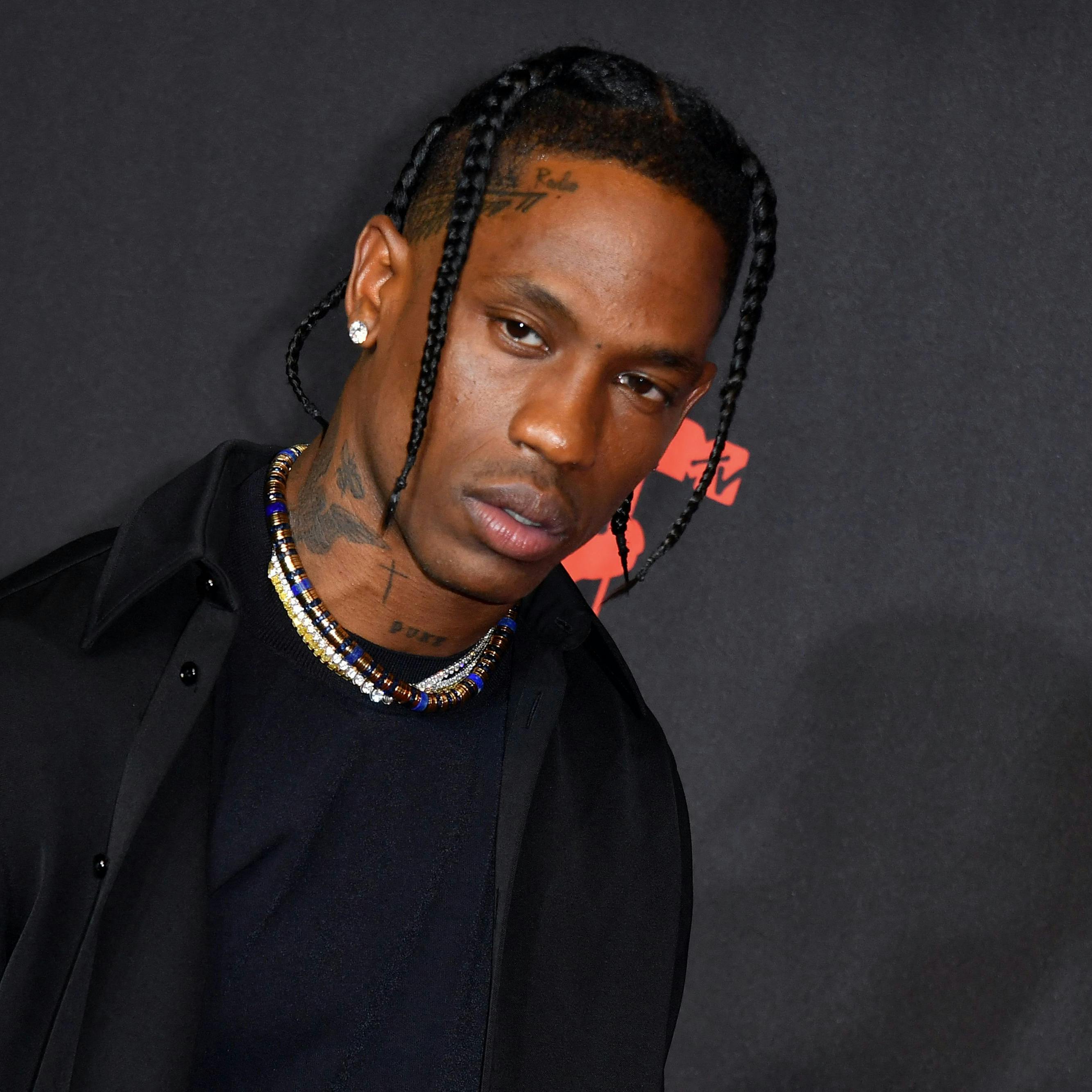 US rapper Travis Scott arrives for the 2021 MTV Video Music Awards at Barclays Center in Brooklyn, New York, September 12, 2021. (Photo by ANGELA WEISS / AFP)