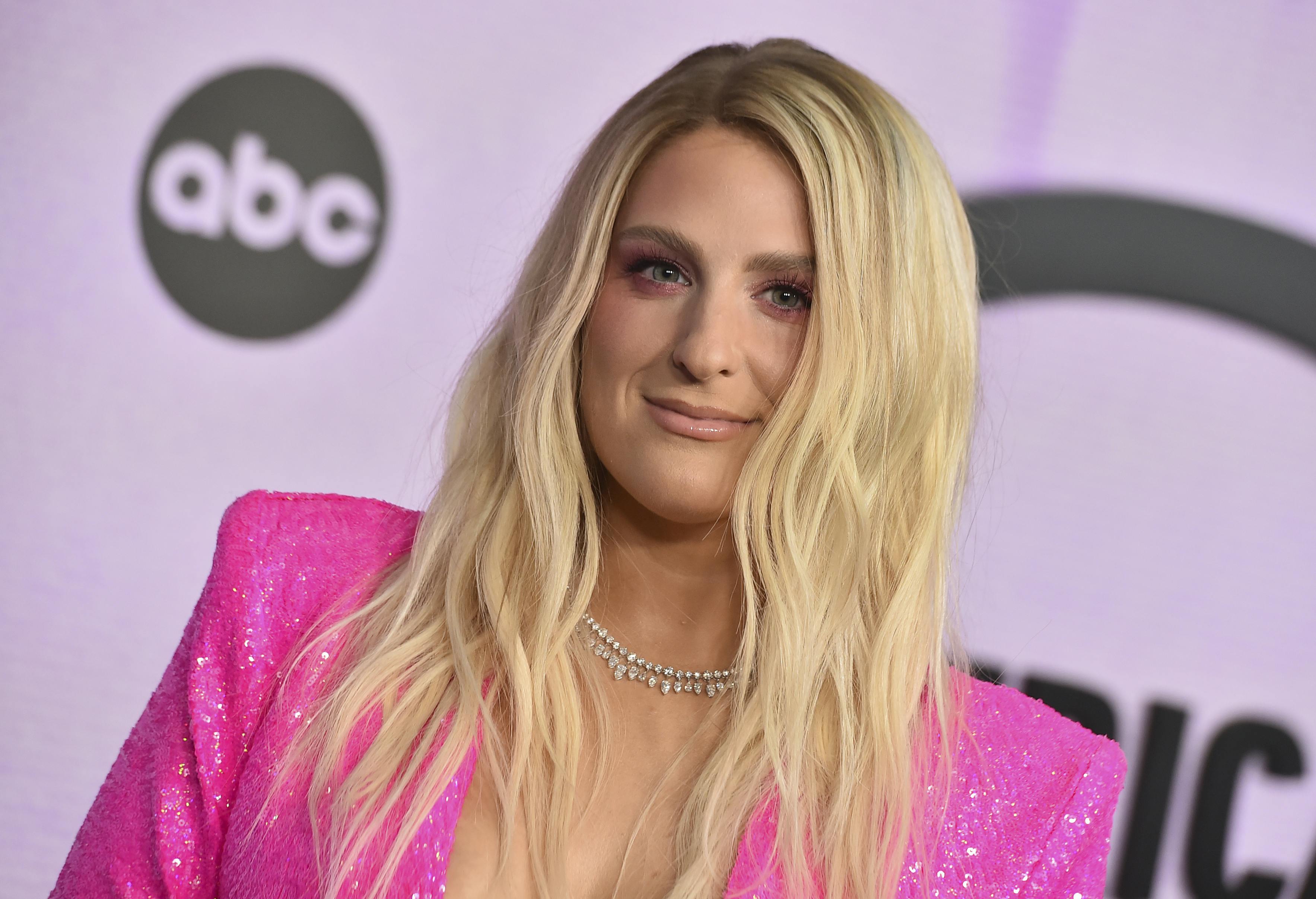 Meghan Trainor arrives at the American Music Awards on Sunday, Nov. 20, 2022, at the Microsoft Theater in Los Angeles. (Photo by Jordan Strauss/Invision/AP)