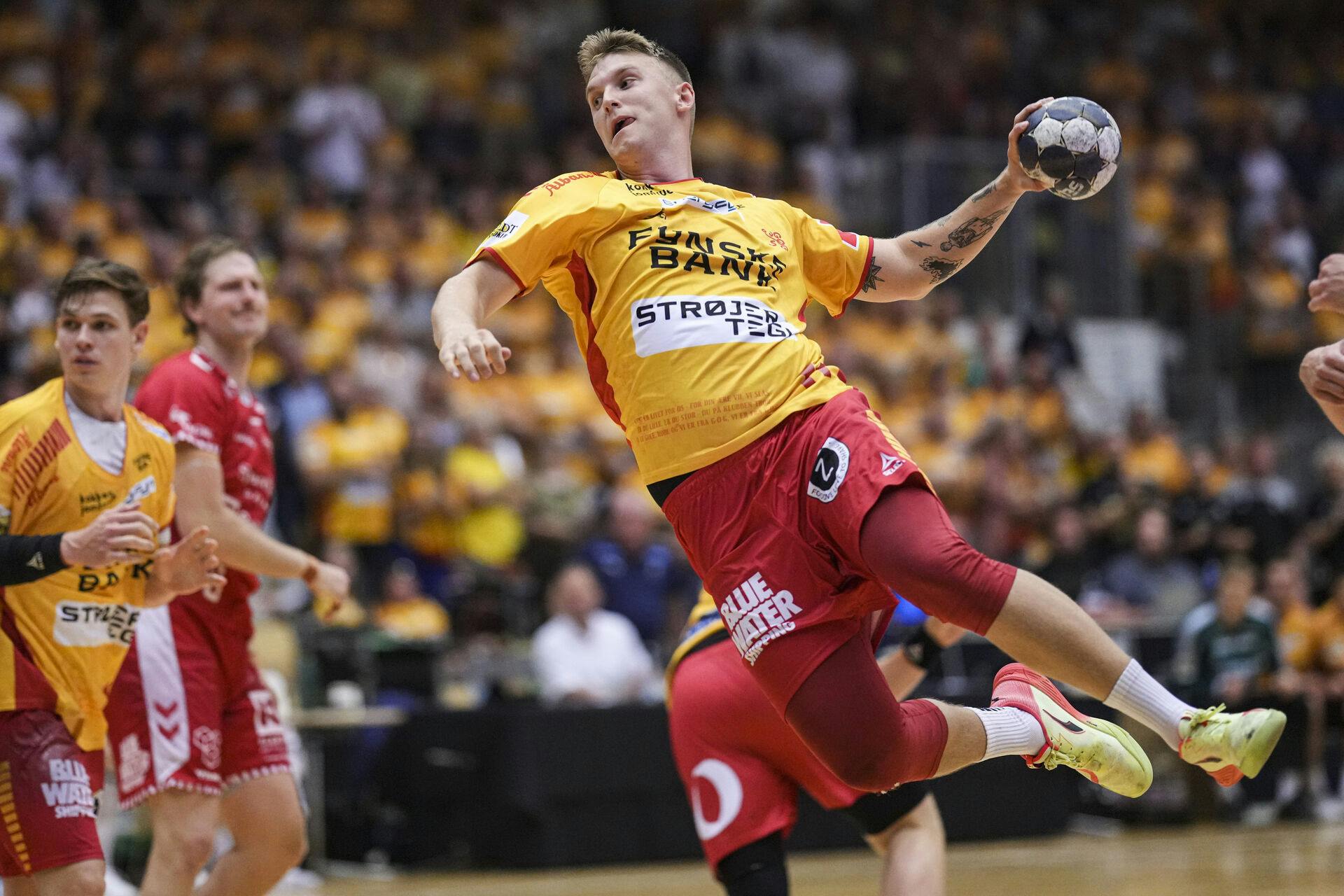 Emil Madsen (GOG 11) under herrehåndbold DM-finalekampen mellem GOG og Aalborg Håndbold i Odense onsdag den 4. juni 2023. Anden kamp i DM-finaleserien. Anden kamp i DM-finaleserien. (Foto: Claus Fisker/Ritzau Scanpix)