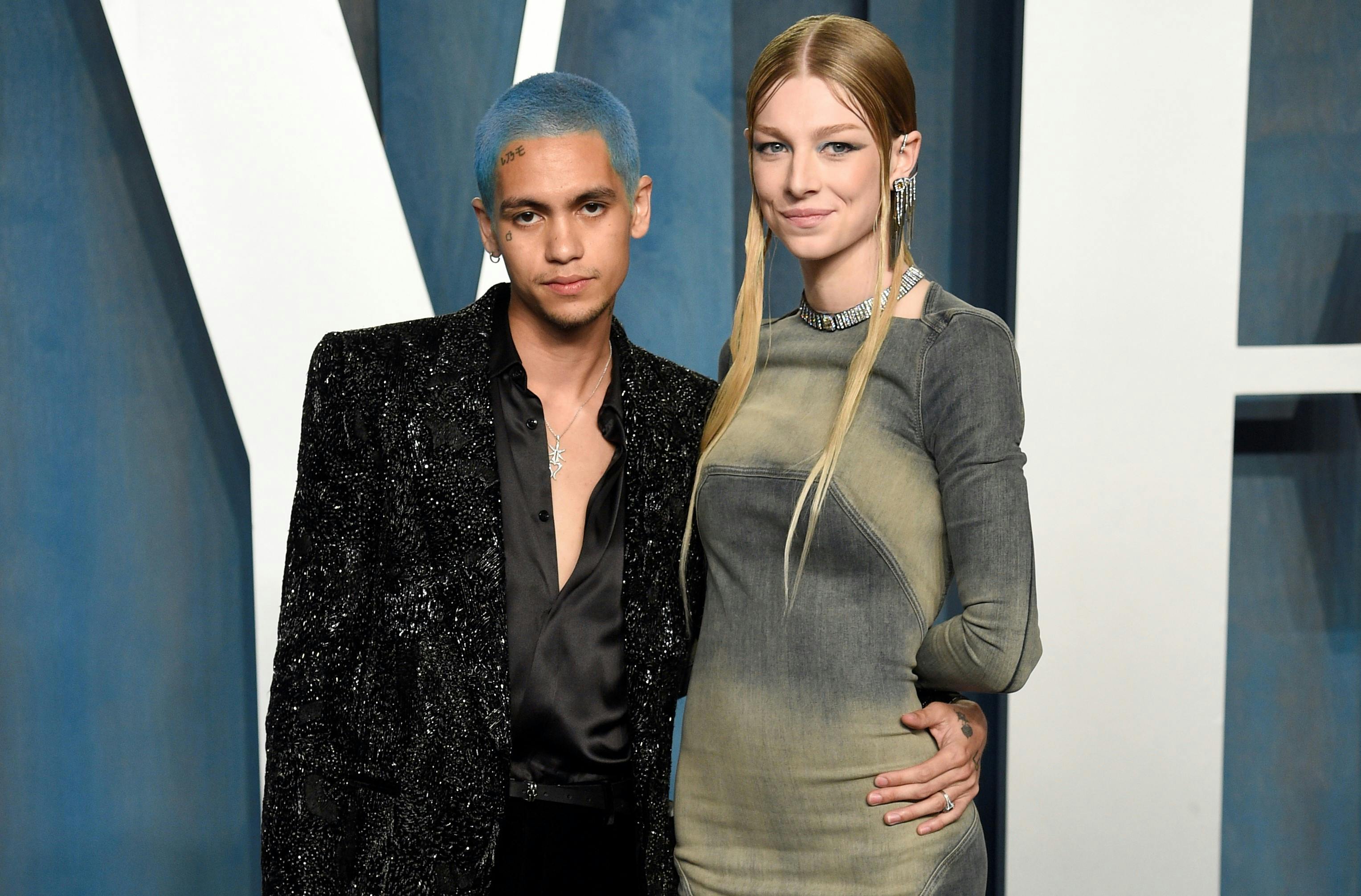 Dominic Fike, left, and Hunter Schafer arrive at the Vanity Fair Oscar Party on Sunday, March 27, 2022, at the Wallis Annenberg Center for the Performing Arts in Beverly Hills, Calif. (Photo by Evan Agostini/Invision/AP)