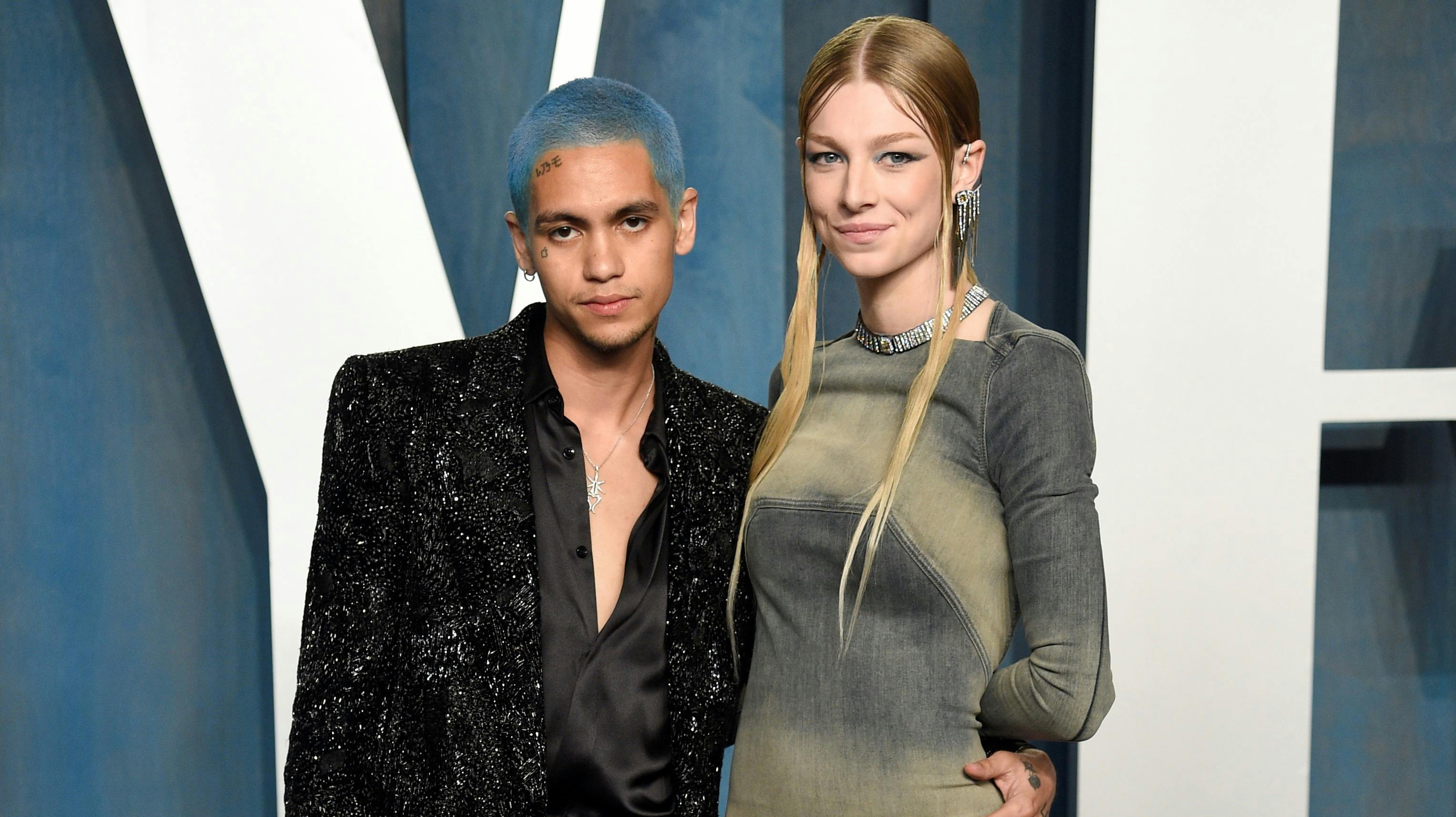 Dominic Fike, left, and Hunter Schafer arrive at the Vanity Fair Oscar Party on Sunday, March 27, 2022, at the Wallis Annenberg Center for the Performing Arts in Beverly Hills, Calif. (Photo by Evan Agostini/Invision/AP)