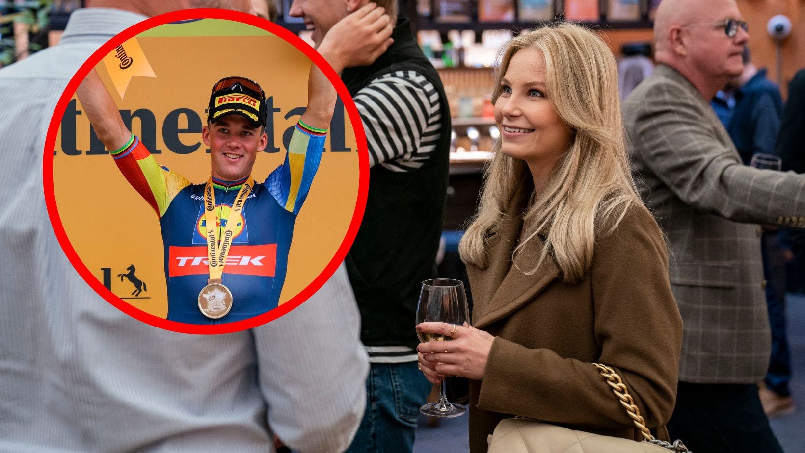 Mads Pedersens kone, Lisette Pedersen, heppede med fra hjemmet, da Mads Pedersen vandt 8. etape af Tour de France 2023.