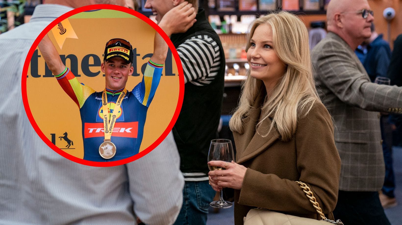 Mads Pedersens kone, Lisette Pedersen, heppede med fra hjemmet, da Mads Pedersen vandt 8. etape af Tour de France 2023.