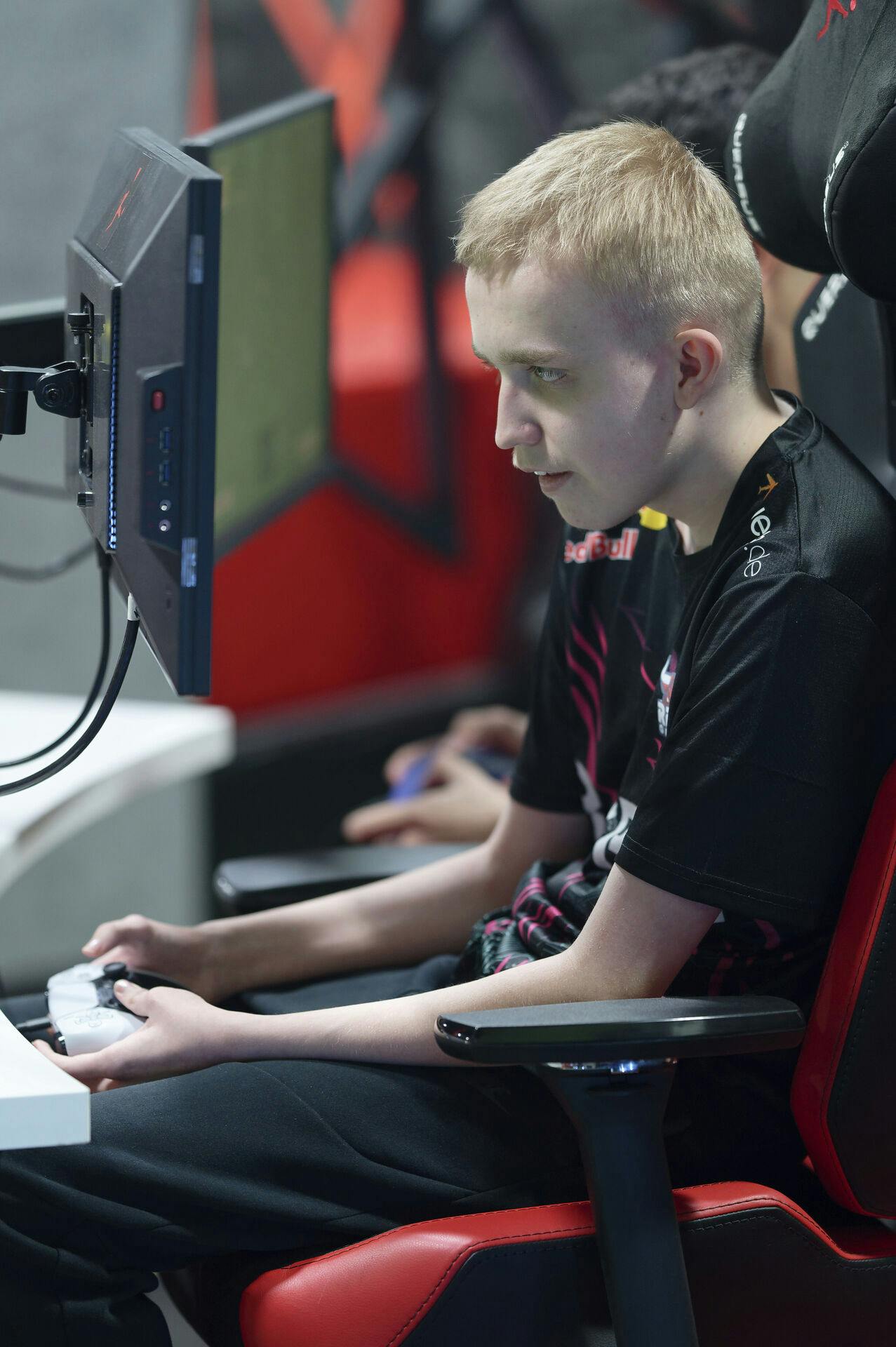 25 March 2023, North Rhine-Westphalia, Cologne: Anders Vejrgang (RB Leipzig) plays on the first day of the Virtual Bundesliga Club Championship final in FIFA 23. Photo by: Henning Kaiser/picture-alliance/dpa/AP Images
