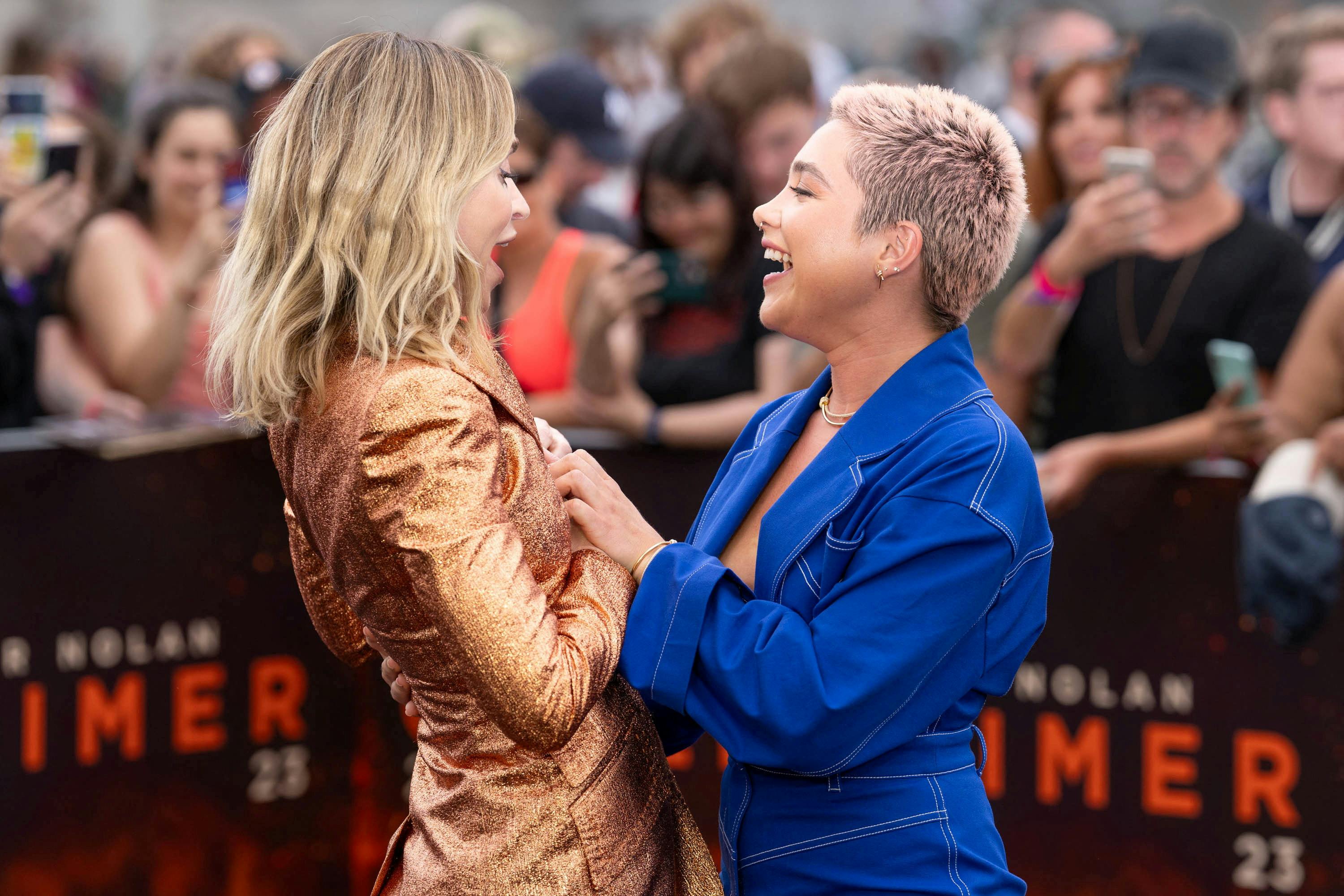 Cast members Emily Blunt and Florence Pugh attend a photo call for "Oppenheimer" in London, Britain, July 12, 2023. REUTERS/Maja Smiejkowska