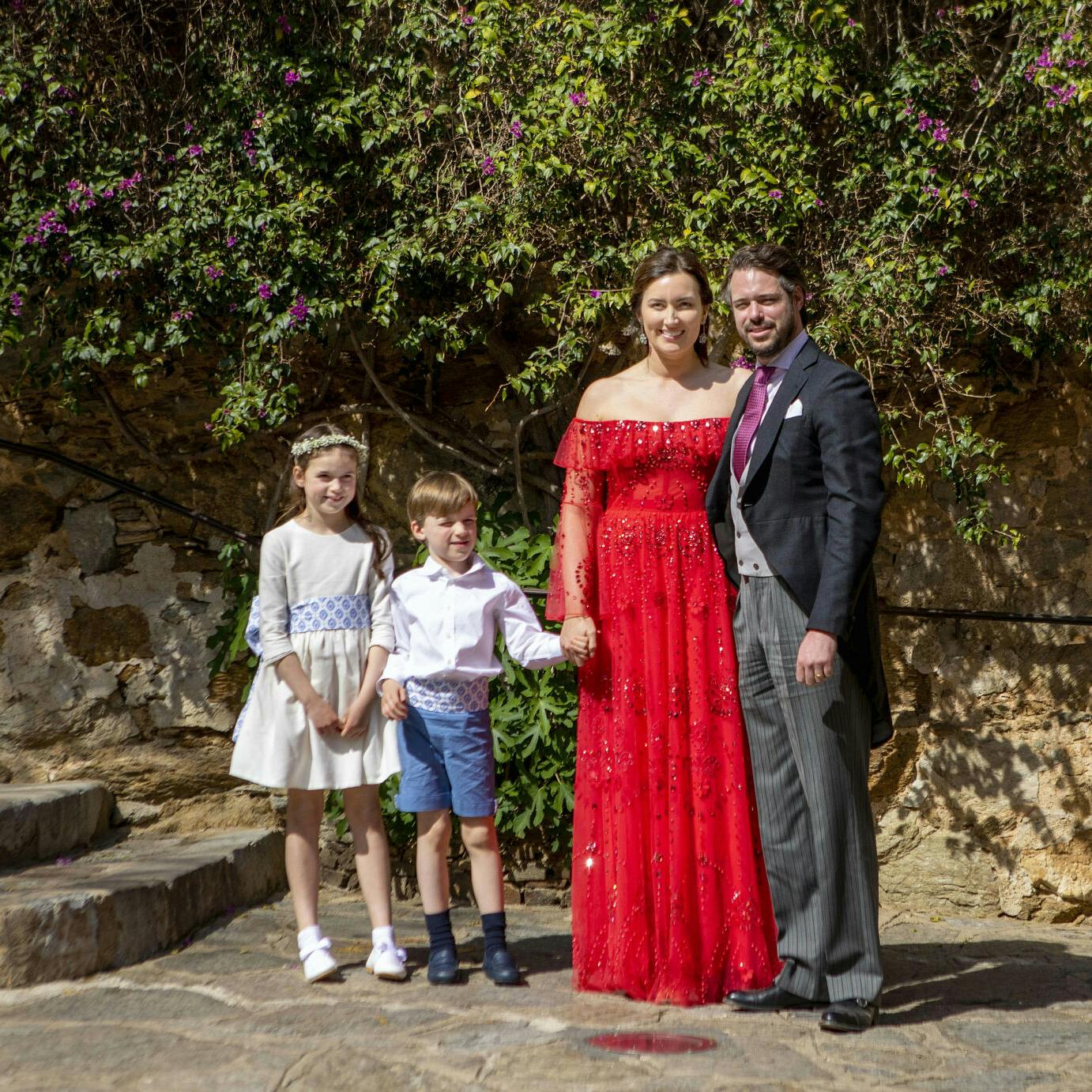 Prince Félix and Princess Claire, Princess Amalia of Nassau, Prince Liam of Nassau arrive a the Church Saint-Trophyme in Bormes-les-Mimosas, on April 29, 2023, to attend the Wedding of Princess Alexandra of Luxembourg and Mr. Nicolas Bagory Photo by: Albert Nieboer/picture-alliance/dpa/AP Images