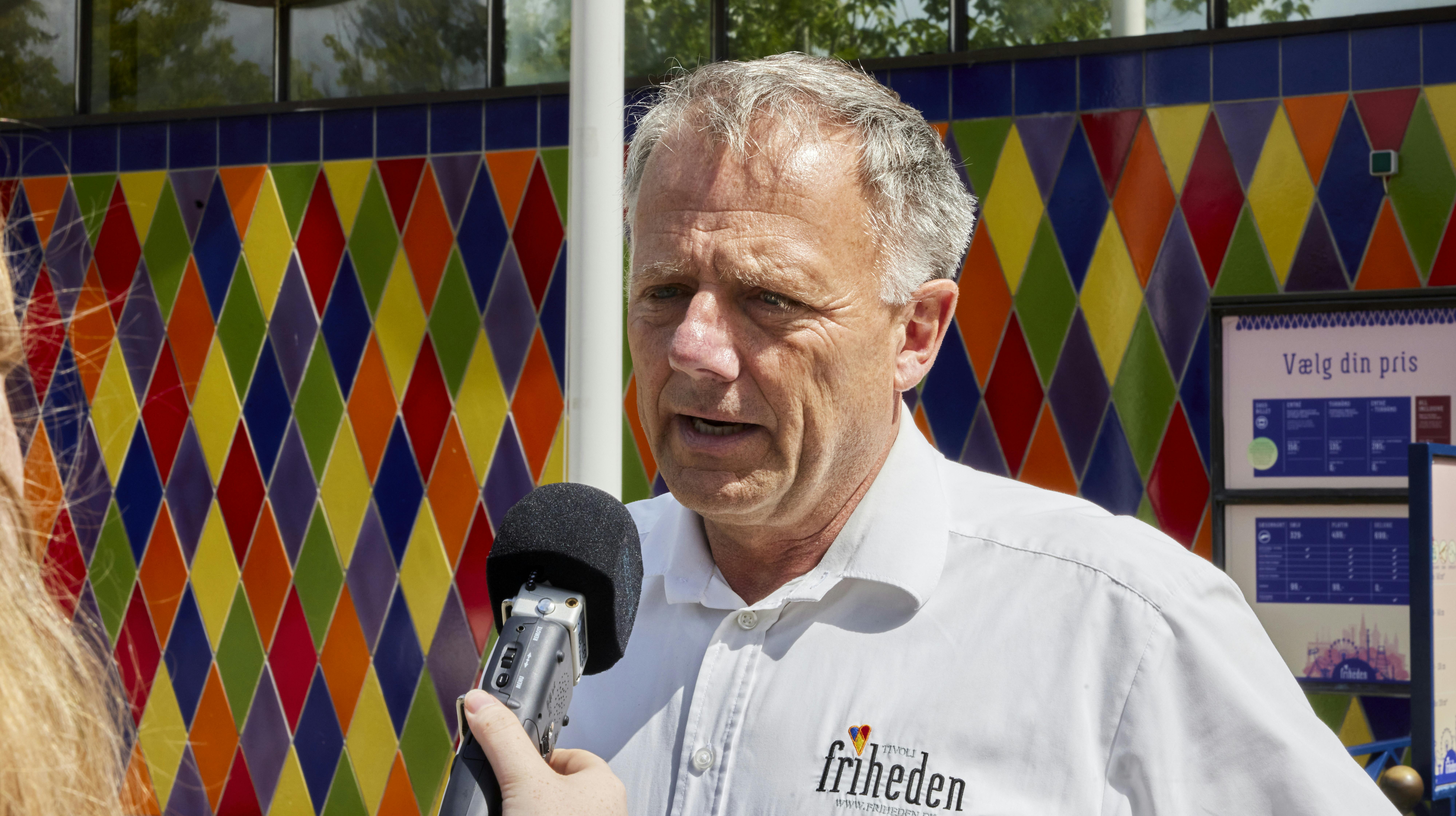 Henrik Ragborg Olsen direktør for Tivoli Friheden som er rømmet for besøgende torsdag den 14. juli 2022. Efter en ulykke i forlystelsen Cobraen er alle besøgende blevet bedt om at forlade parken. (Foto: Mikkel Berg Pedersen/Ritzau Scanpix)
