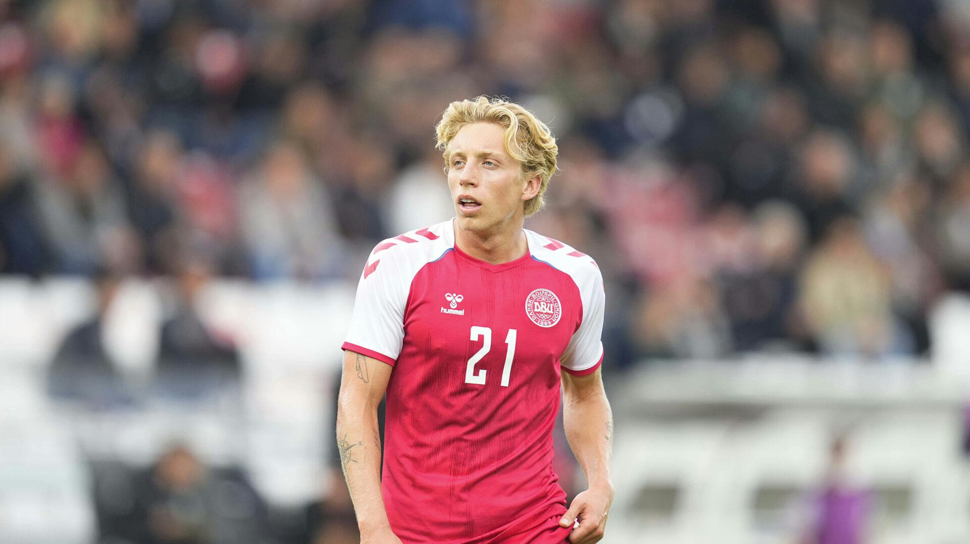 June 14, 2022: Mads Bidstrup of Denmark during Denmark against Turkey, UEFA U21 EURO Qualfication at Vejle Stadium, Vejle, Denmark. Ulrik Pedersen/CSM. (Credit Image: © Ulrik Pedersen/CSM via ZUMA Press Wire) (Cal Sport Media via AP Images)