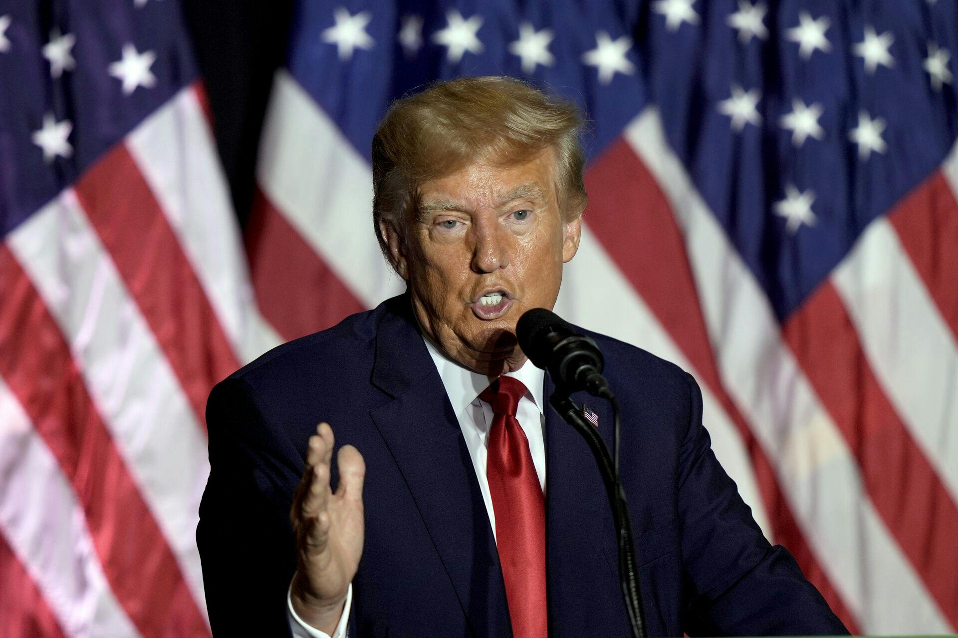 FILE - Former President Donald Trump speaks during a rally, July 7, 2023, in Council Bluffs, Iowa. Trump said Tuesday that he has received a letter informing him that he is a target of the Justice Department's investigation into efforts to undo the results of the 2020 presidential election. Trump made the claim in a post on his Truth Social platform. (AP Photo/Charlie Riedel, File)