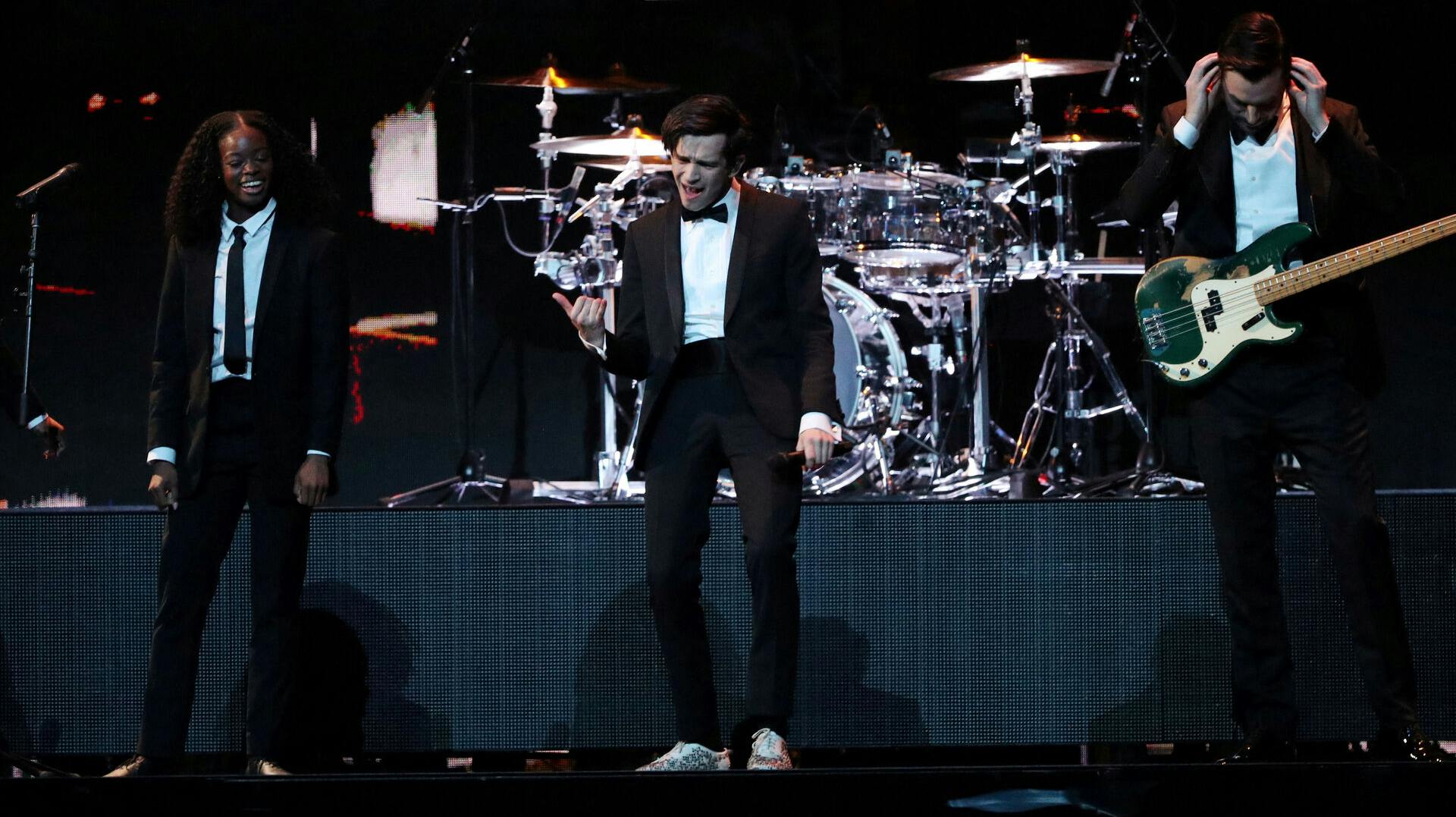 FILE PHOTO: The 1975 perform at the Brit Awards at the O2 Arena in London, Britain, February 20, 2019. REUTERS/Hannah McKay/File Photo