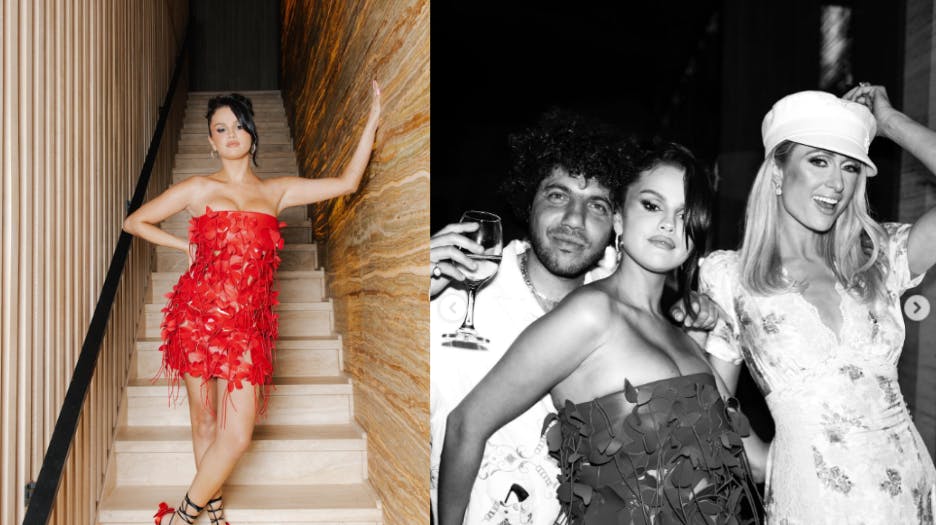 Både i sort og hvid samt farver, lignede Selena Gomez en million til sin 31 års fødselsdag. Blandt gæsterne var flere kendisser, heriblandt Paris Hilton (th ….). 