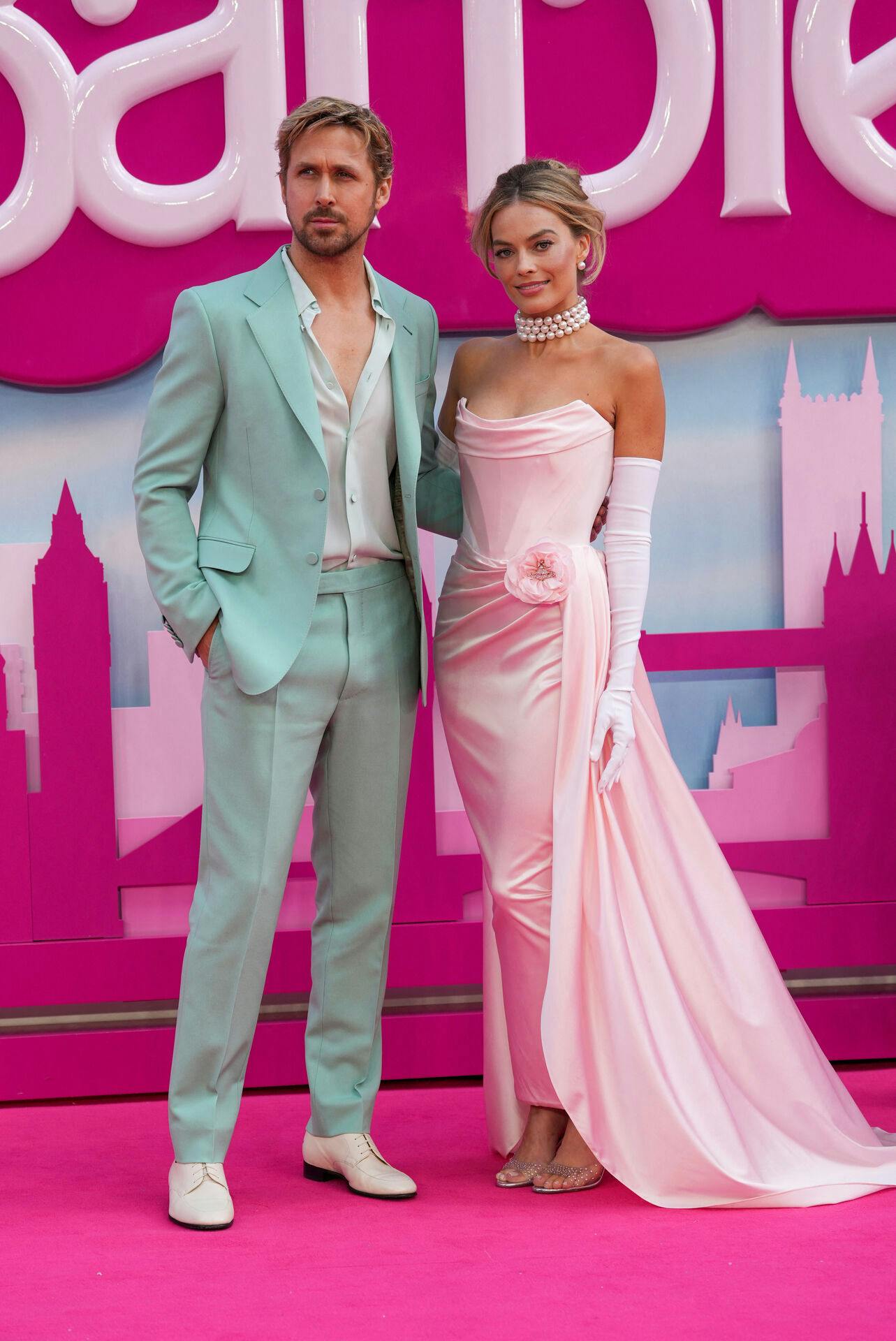 Margot Robbie and Ryan Gosling attend the European premiere of "Barbie" in London, Britain July 12, 2023. REUTERS/Maja Smiejkowska