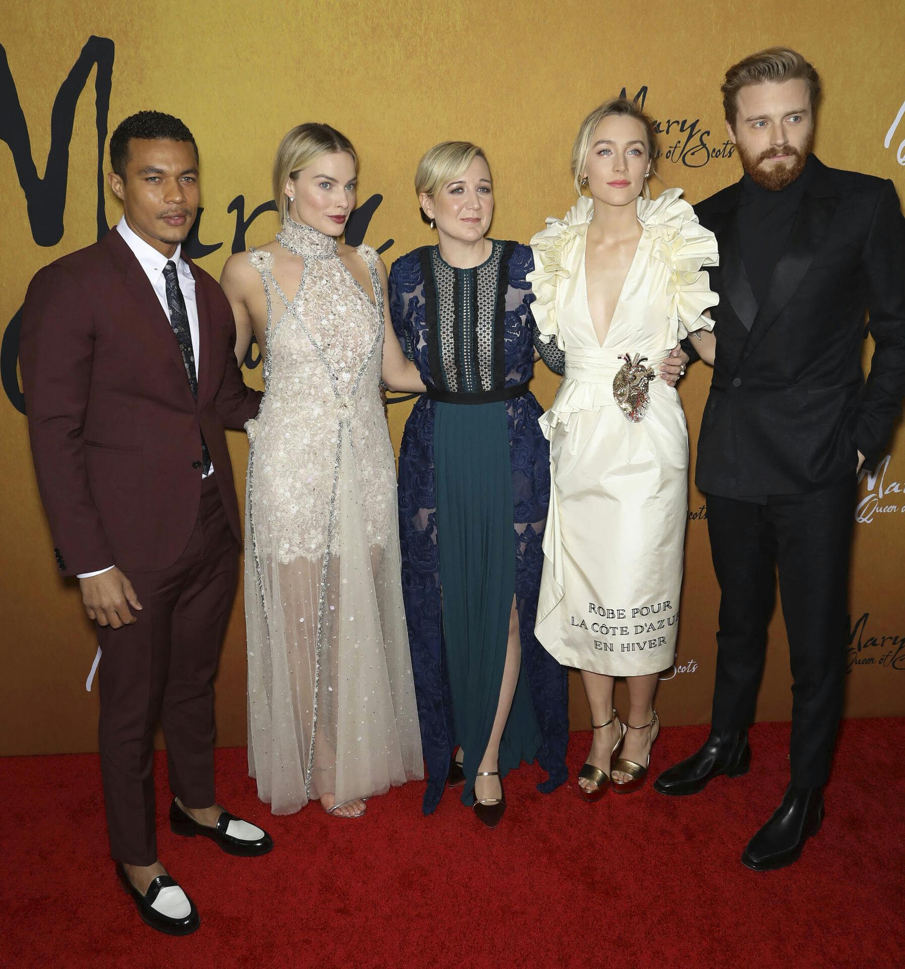 Photo by: John Nacion/STAR MAX/IPx 2018 12/4/18 Ismael Cruz Cordova, Margot Robbie, Josie Rourke, Saoirse Ronan and Jack Lowden at the premiere of "Mary Queen of Scots" in New York City.