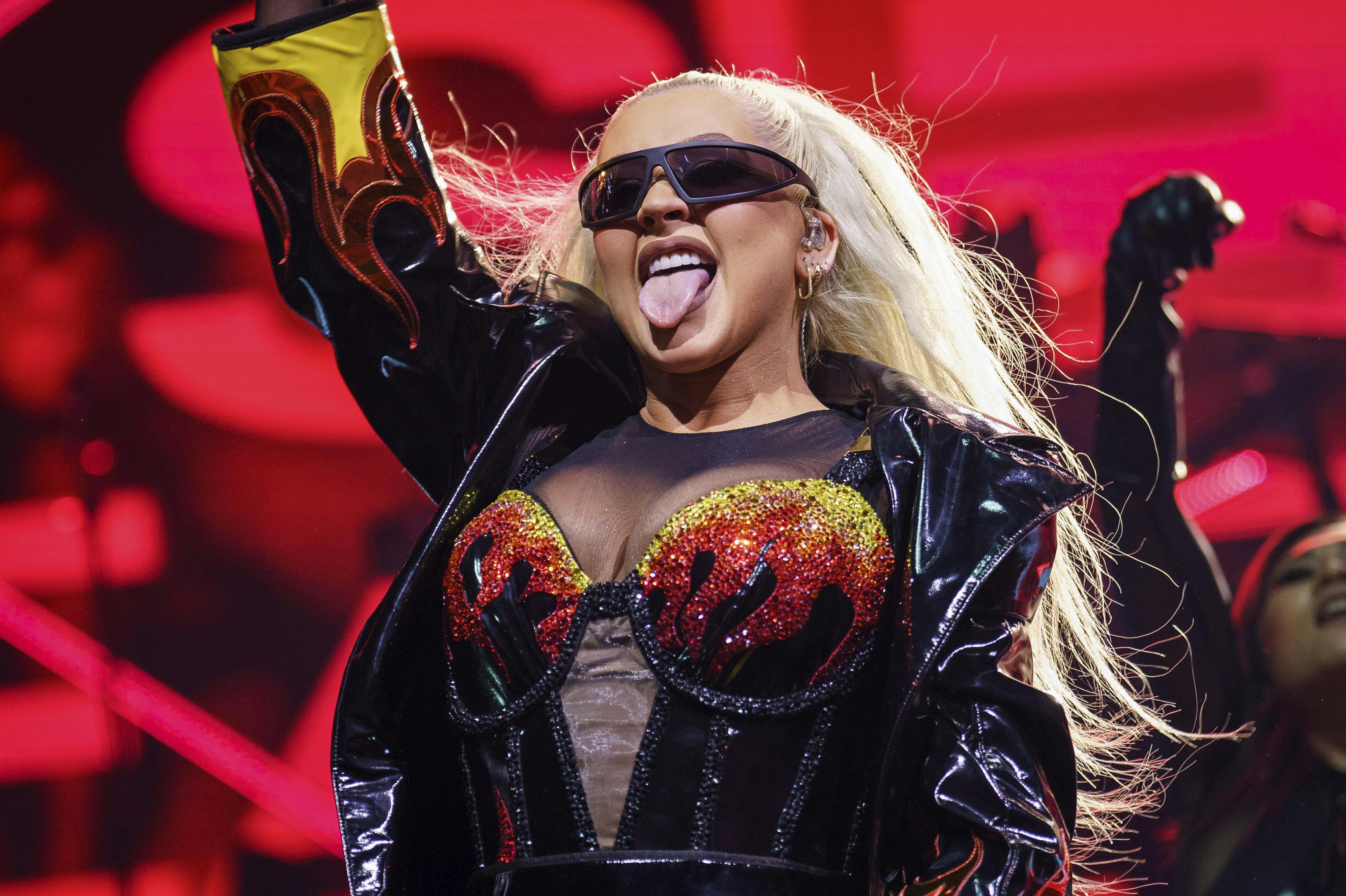 Christina Aguilera performs on stage at the O2 Arena in London, Saturday, Aug. 6, 2022. (Photo by Scott Garfitt/Invision/AP)